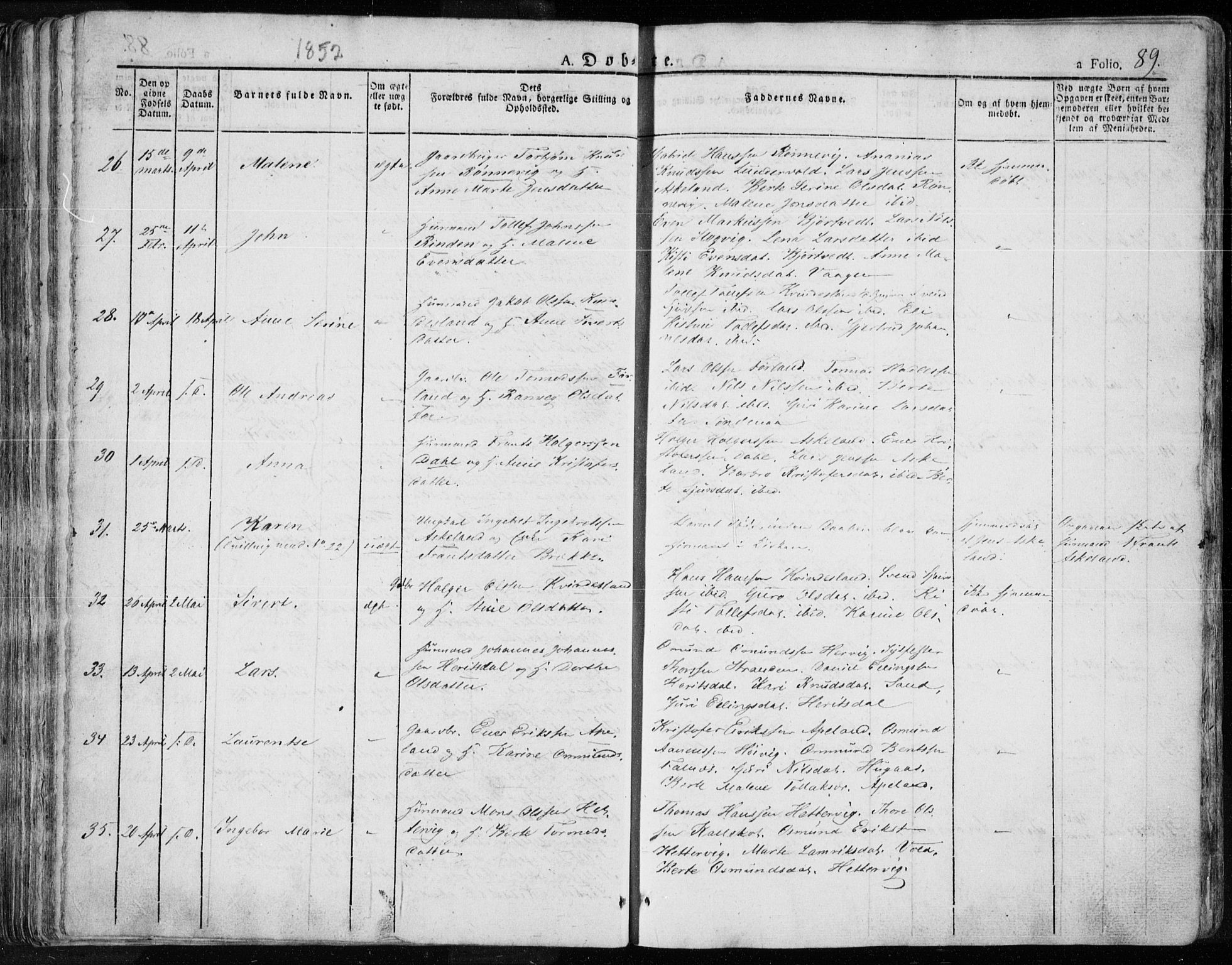 Tysvær sokneprestkontor, SAST/A -101864/H/Ha/Haa/L0001: Parish register (official) no. A 1.1, 1831-1856, p. 89