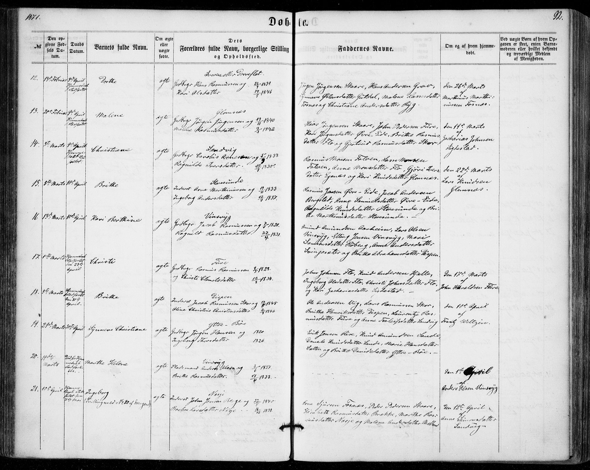 Stryn Sokneprestembete, AV/SAB-A-82501: Parish register (official) no. A 3, 1862-1877, p. 92