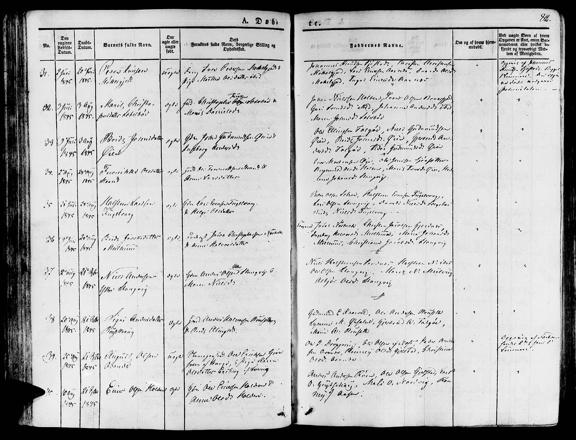 Ministerialprotokoller, klokkerbøker og fødselsregistre - Møre og Romsdal, AV/SAT-A-1454/592/L1024: Parish register (official) no. 592A03 /1, 1831-1849, p. 82