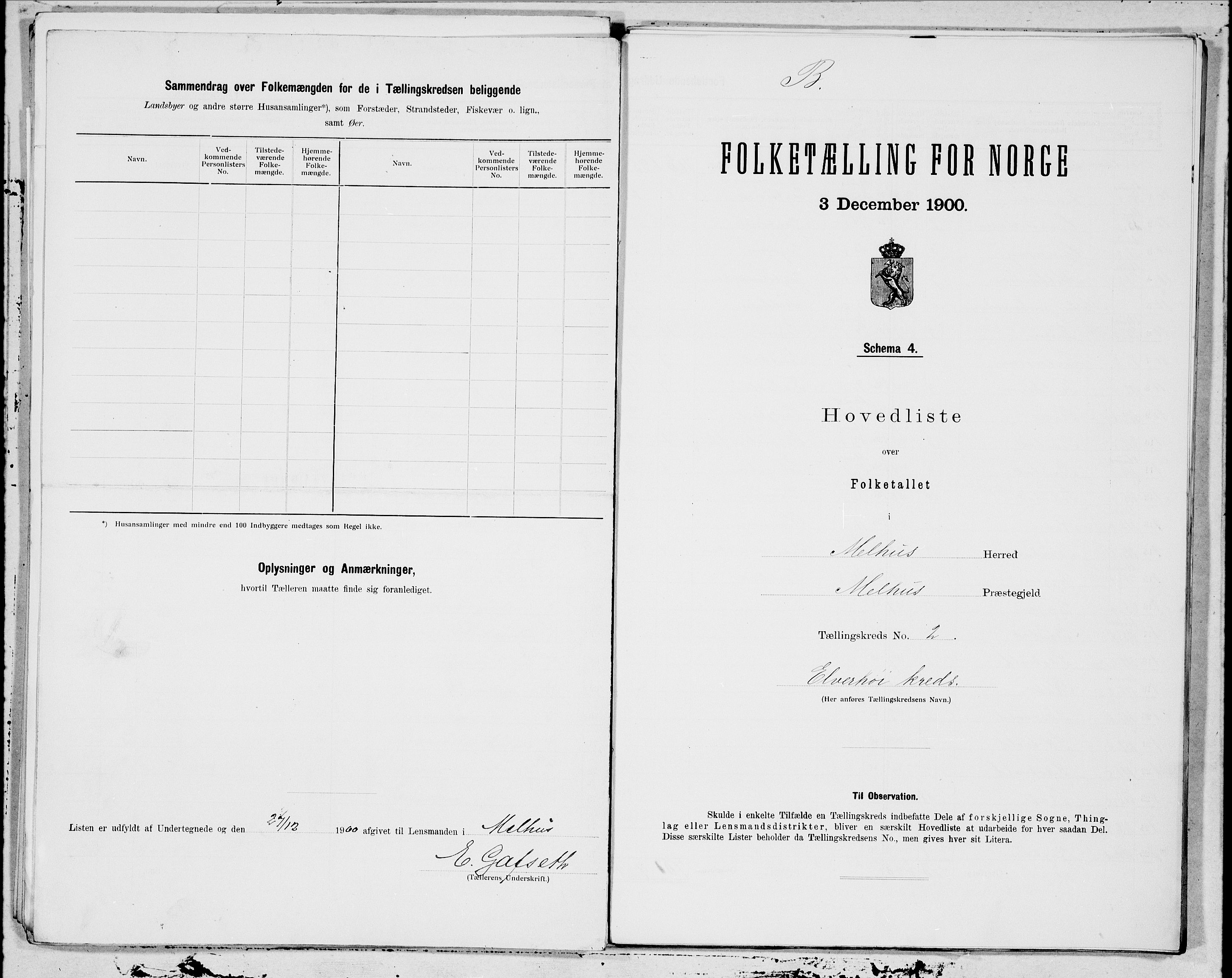 SAT, 1900 census for Melhus, 1900, p. 4