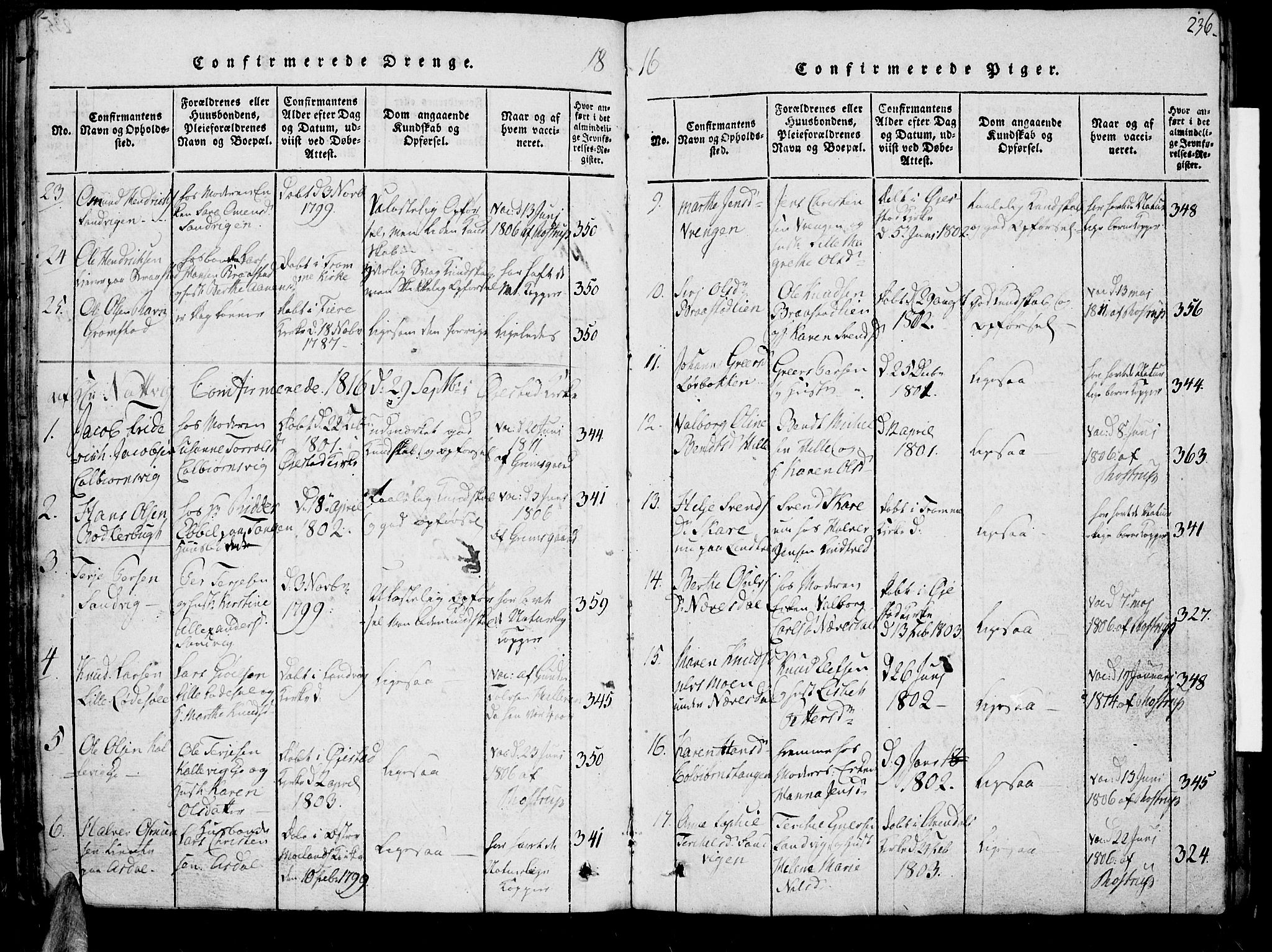 Øyestad sokneprestkontor, AV/SAK-1111-0049/F/Fb/L0003: Parish register (copy) no. B 3, 1816-1827, p. 236