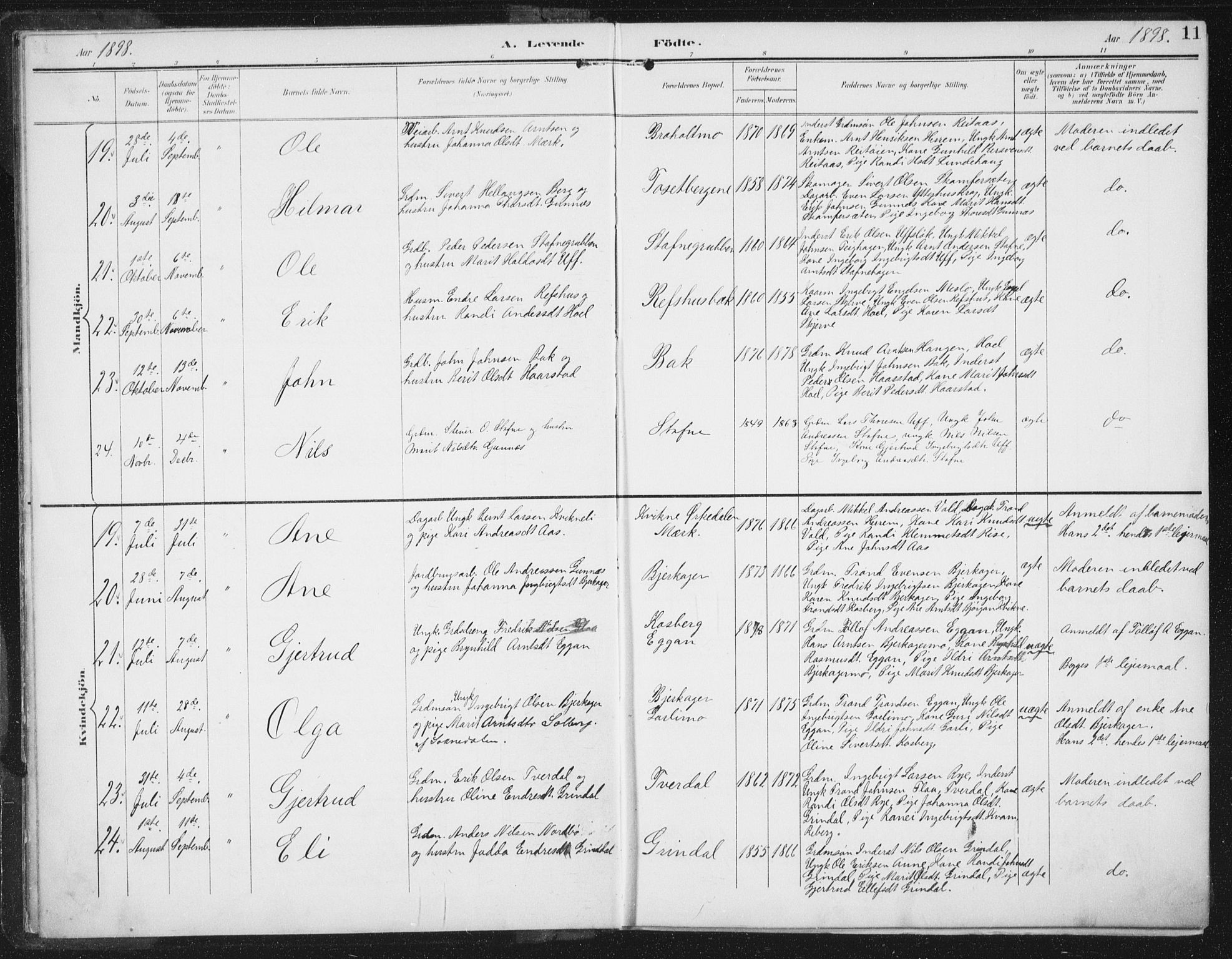 Ministerialprotokoller, klokkerbøker og fødselsregistre - Sør-Trøndelag, AV/SAT-A-1456/674/L0872: Parish register (official) no. 674A04, 1897-1907, p. 11