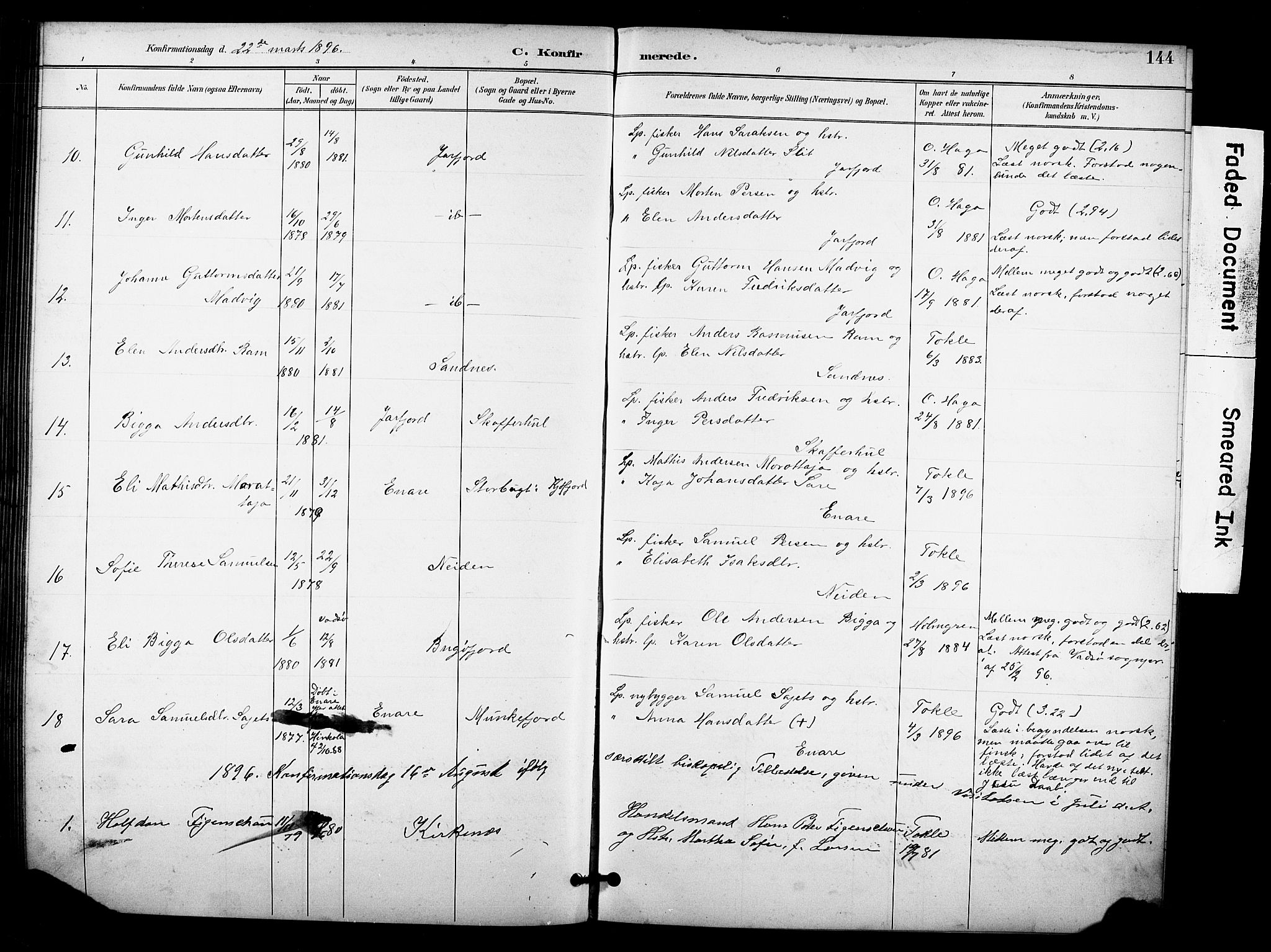 Sør-Varanger sokneprestkontor, AV/SATØ-S-1331/H/Hb/L0004klokker: Parish register (copy) no. 4, 1891-1912, p. 144