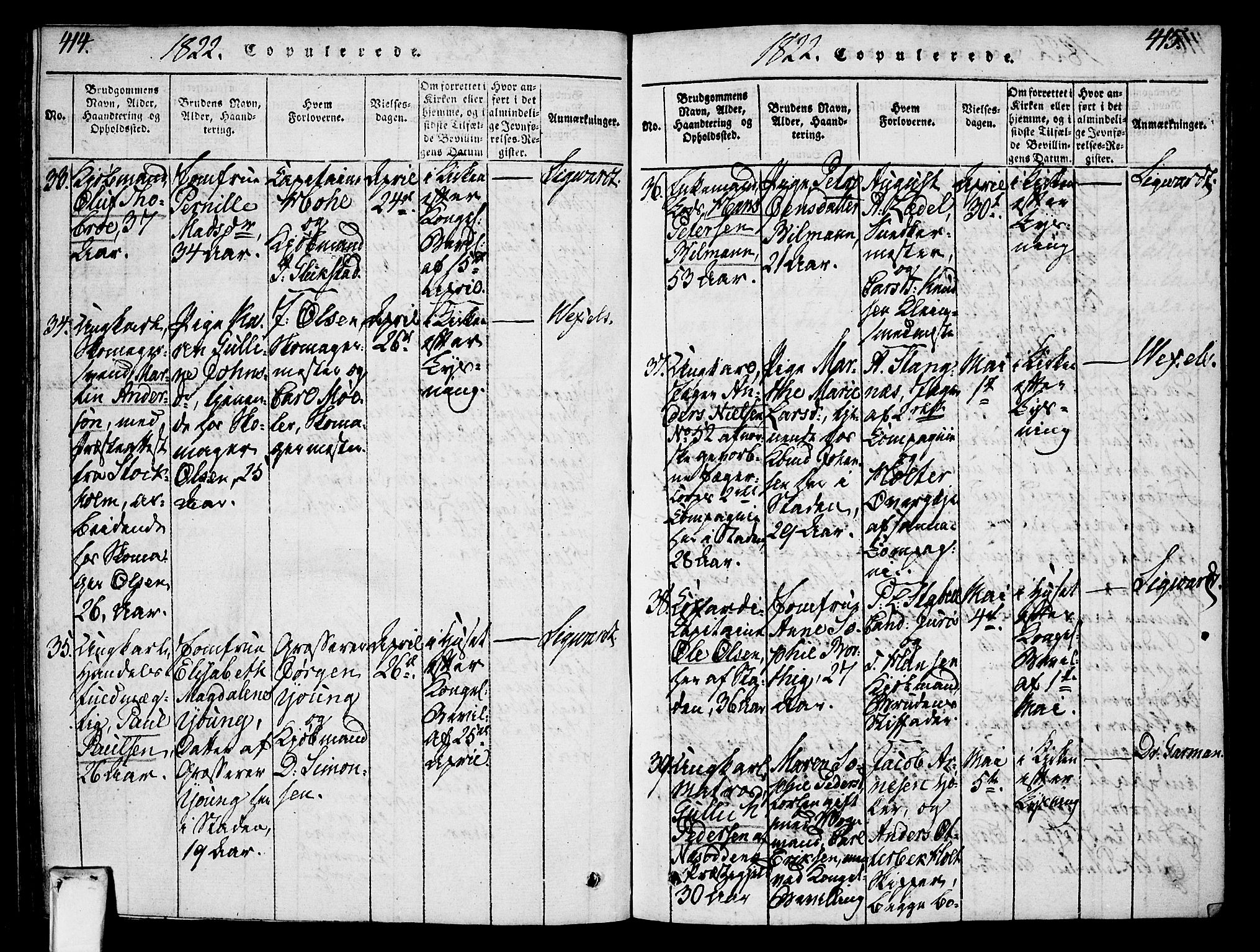 Oslo domkirke Kirkebøker, SAO/A-10752/F/Fa/L0007: Parish register (official) no. 7, 1817-1824, p. 414-415