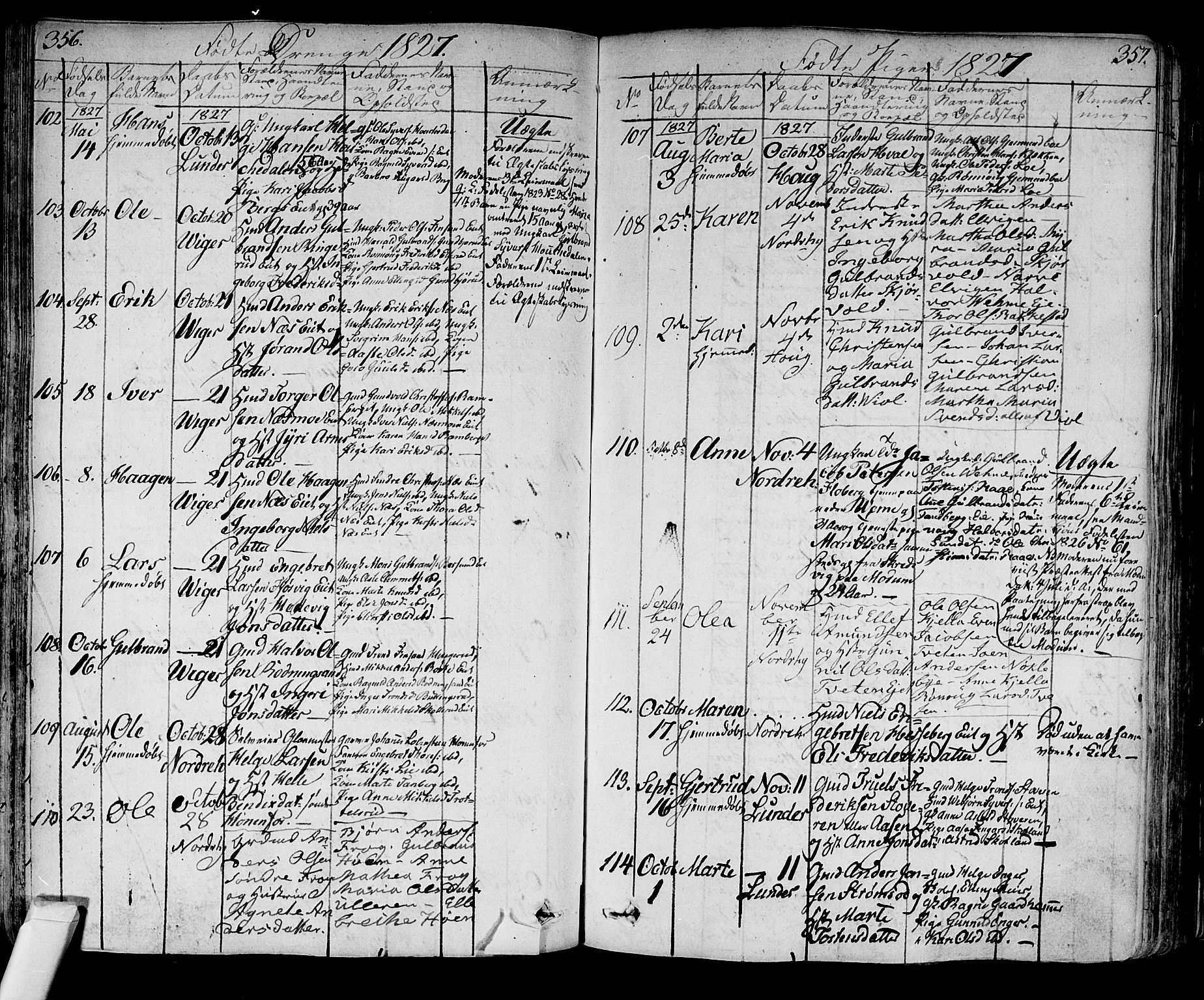 Norderhov kirkebøker, AV/SAKO-A-237/F/Fa/L0009: Parish register (official) no. 9, 1819-1837, p. 356-357