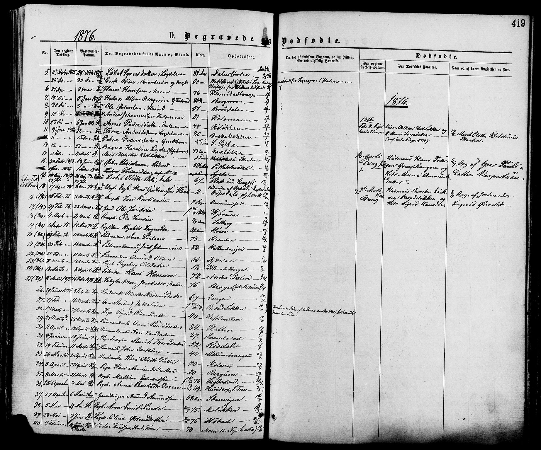 Nord-Fron prestekontor, SAH/PREST-080/H/Ha/Haa/L0002: Parish register (official) no. 2, 1865-1883, p. 419