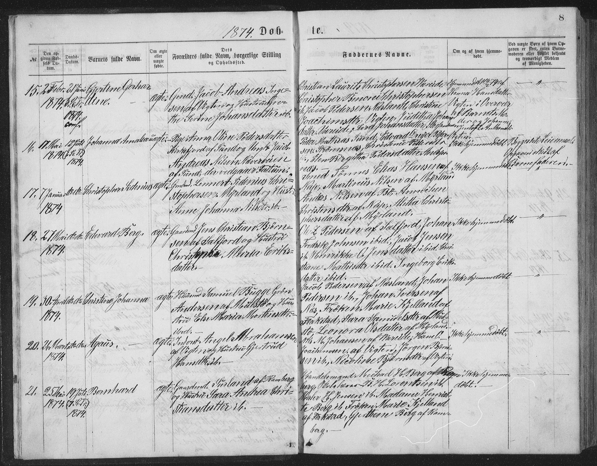 Ministerialprotokoller, klokkerbøker og fødselsregistre - Nordland, SAT/A-1459/885/L1213: Parish register (copy) no. 885C02, 1874-1892, p. 8