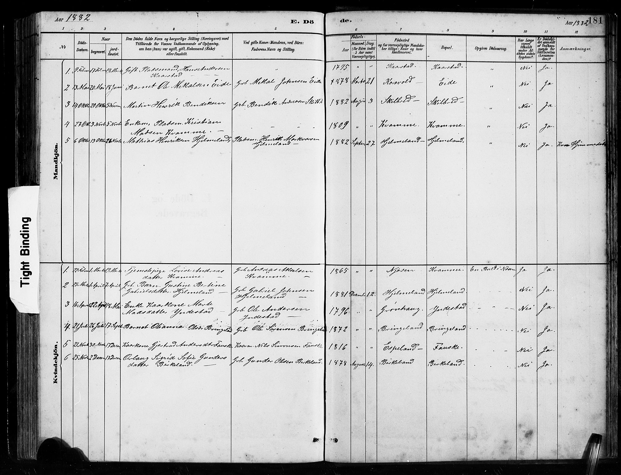 Gaular sokneprestembete, SAB/A-80001/H/Hab: Parish register (copy) no. B 3, 1882-1913, p. 181