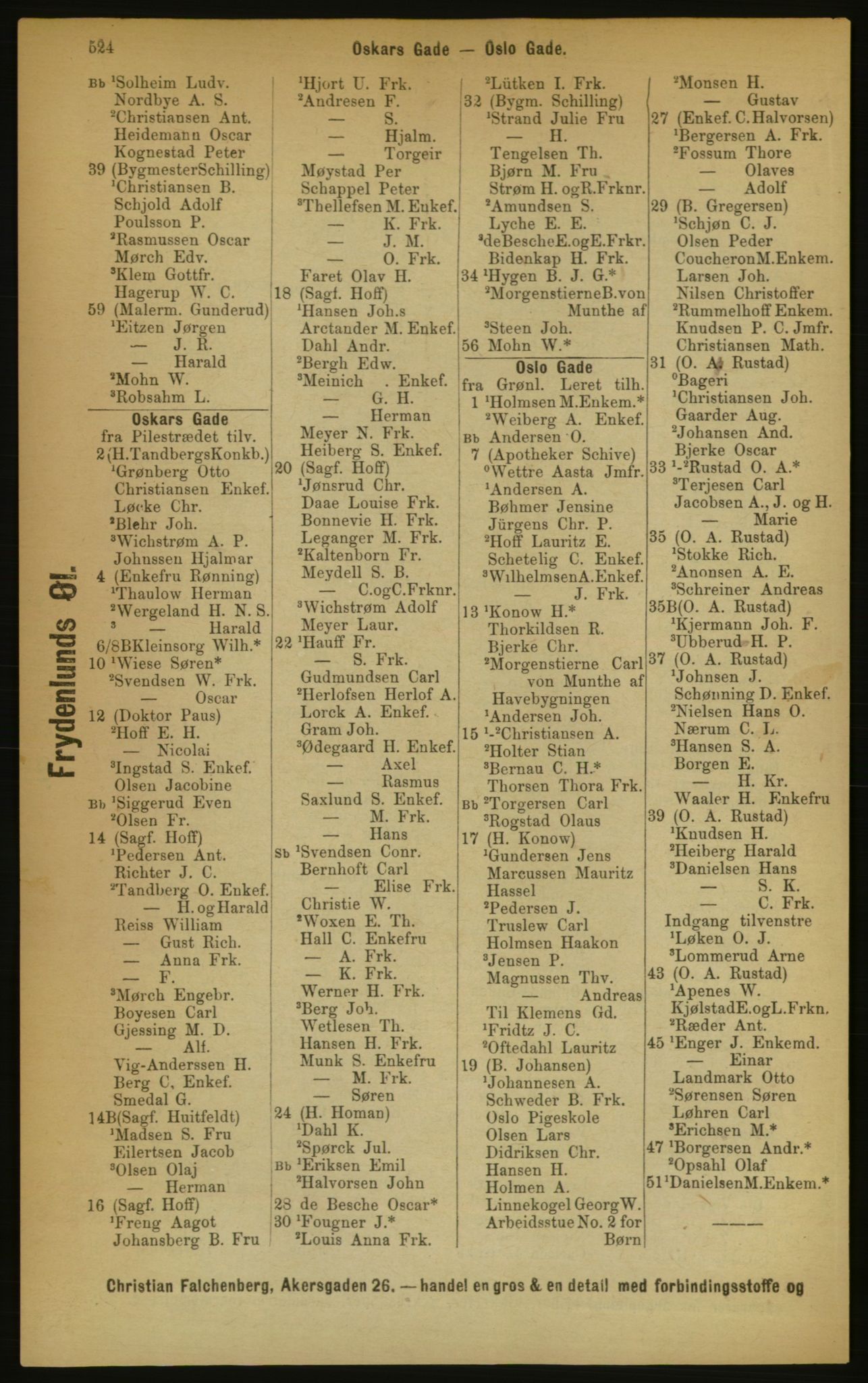 Kristiania/Oslo adressebok, PUBL/-, 1889, p. 524