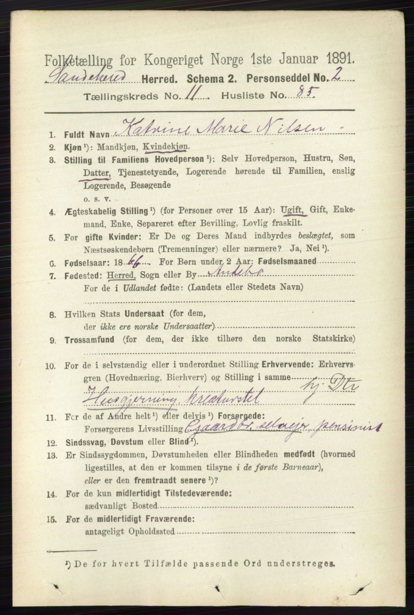 RA, 1891 census for 0724 Sandeherred, 1891, p. 7149