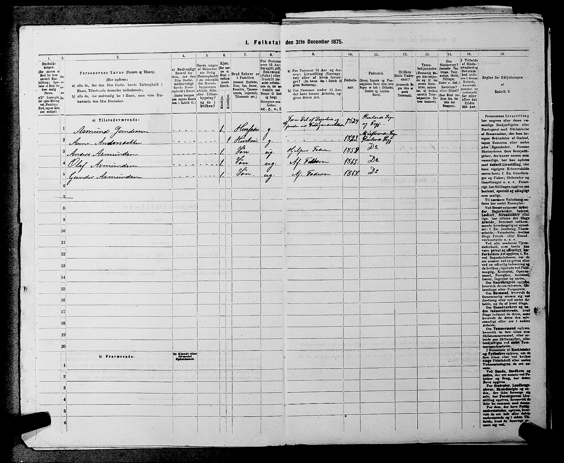 SAKO, 1875 census for 0835P Rauland, 1875, p. 99