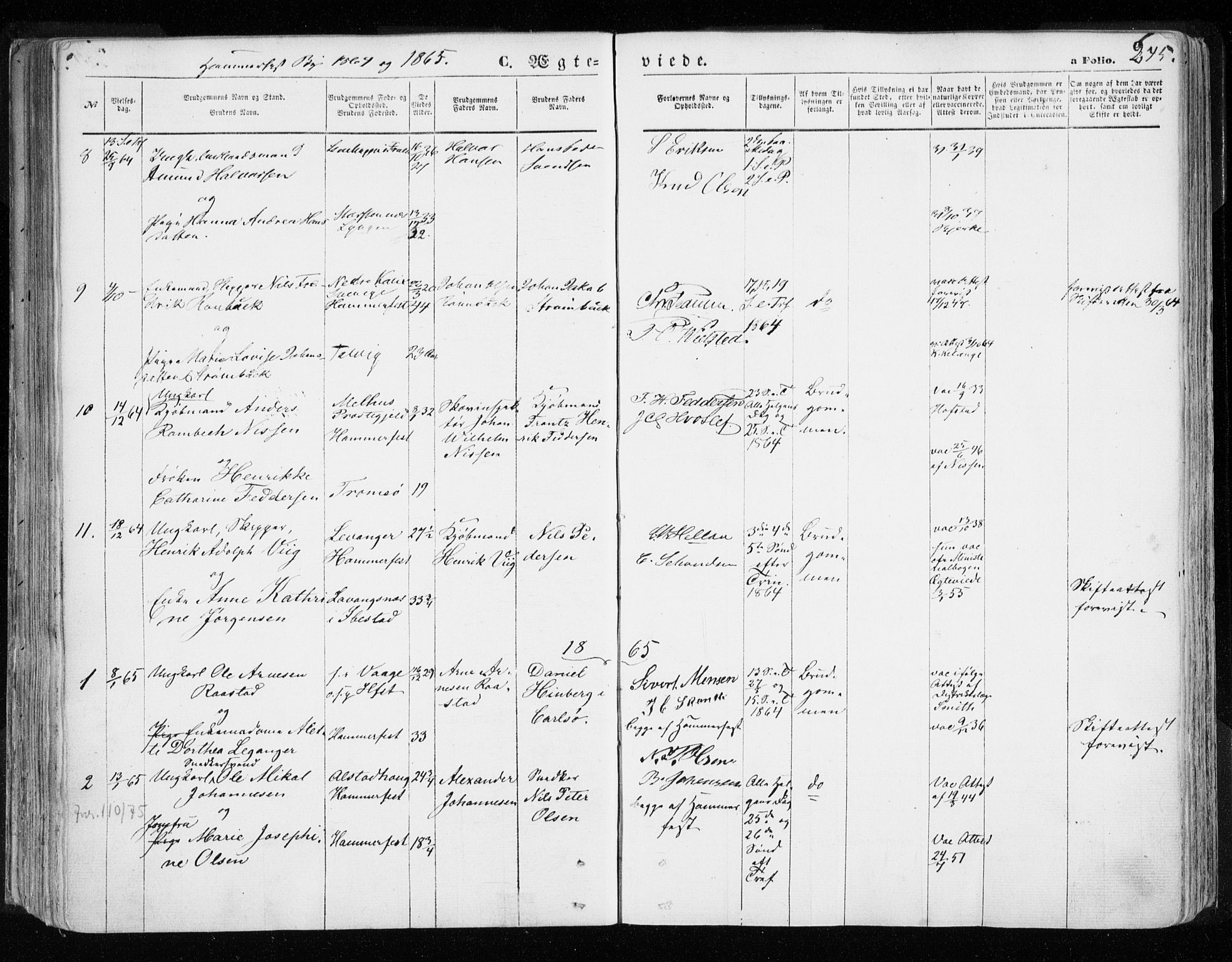 Hammerfest sokneprestkontor, AV/SATØ-S-1347/H/Ha/L0005.kirke: Parish register (official) no. 5, 1857-1869, p. 245