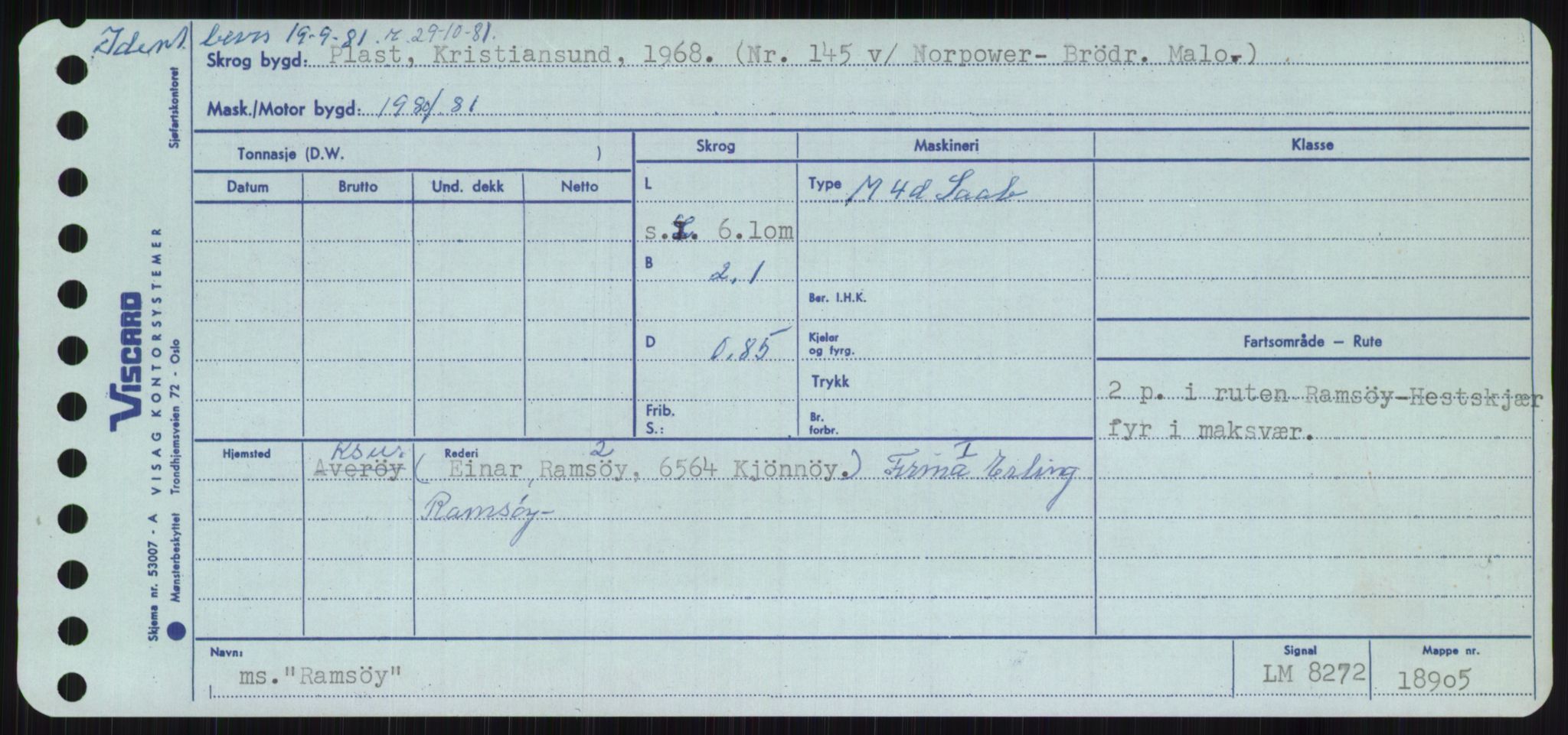 Sjøfartsdirektoratet med forløpere, Skipsmålingen, AV/RA-S-1627/H/Ha/L0004/0002: Fartøy, Mas-R / Fartøy, Odin-R, p. 505