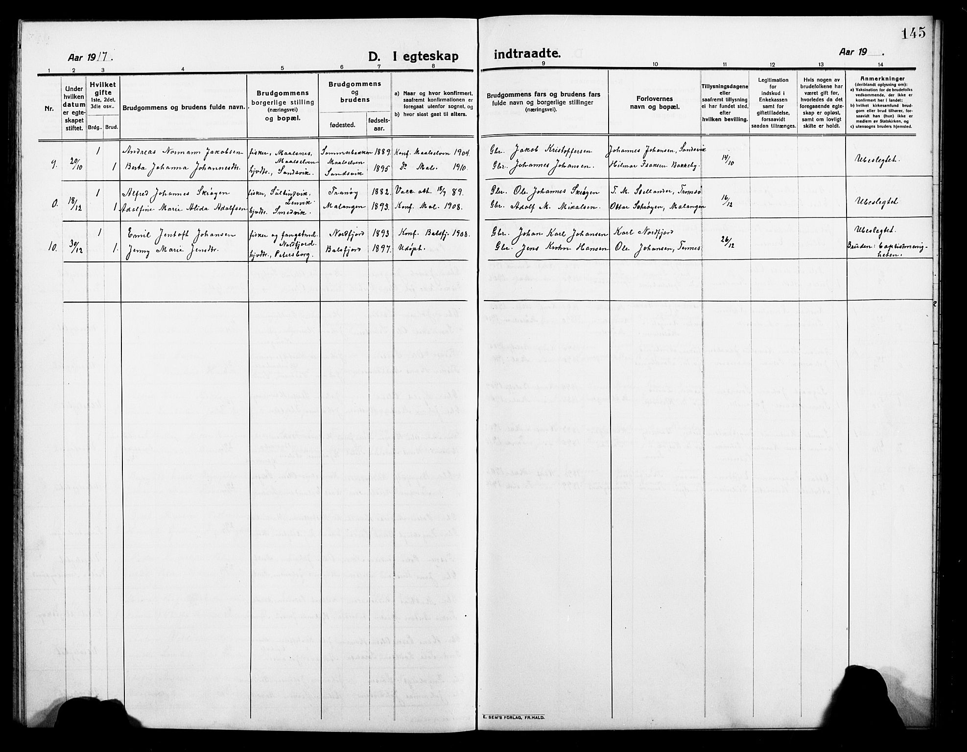 Balsfjord sokneprestembete, SATØ/S-1303/G/Ga/L0004klokker: Parish register (copy) no. 4, 1910-1926, p. 145