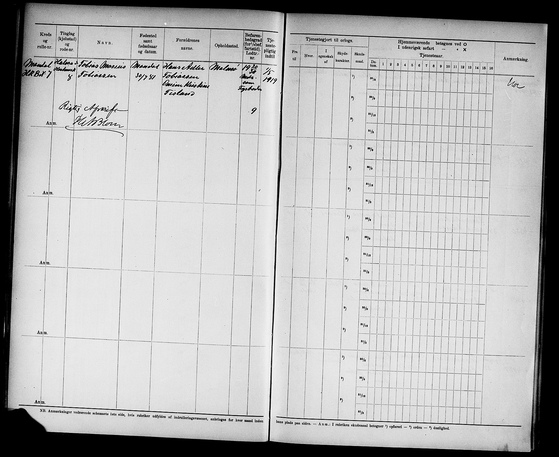 Kristiansand mønstringskrets, SAK/2031-0015/F/Fd/L0005: Rulle sjøvernepliktige, C-5, 1903, p. 30