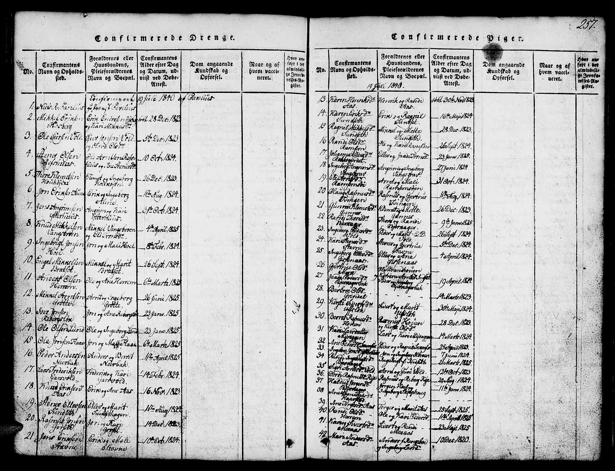 Ministerialprotokoller, klokkerbøker og fødselsregistre - Sør-Trøndelag, SAT/A-1456/674/L0874: Parish register (copy) no. 674C01, 1816-1860, p. 257