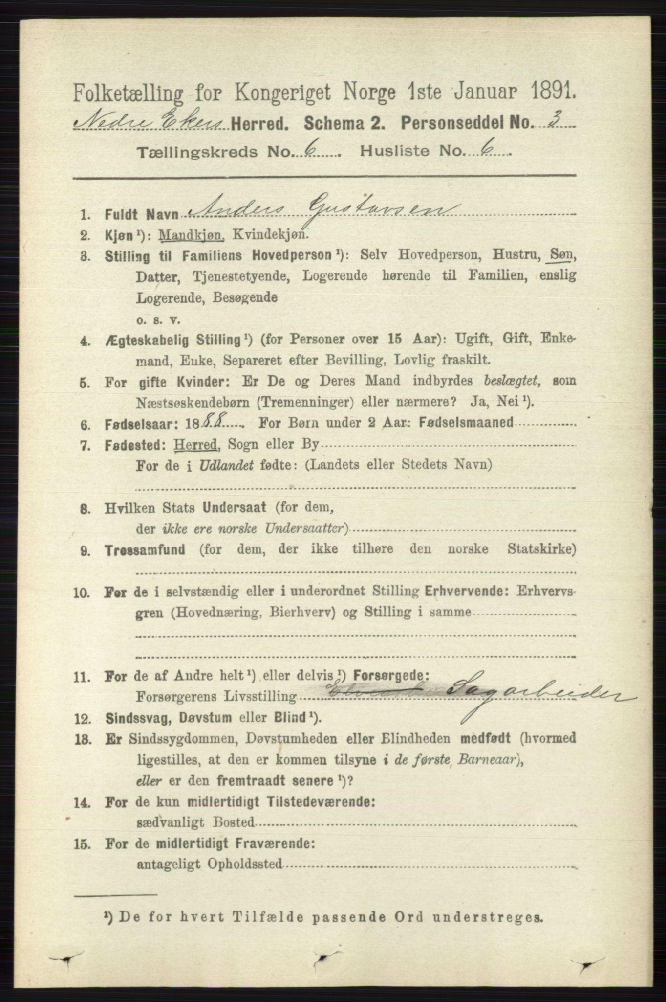 RA, 1891 census for 0625 Nedre Eiker, 1891, p. 2944