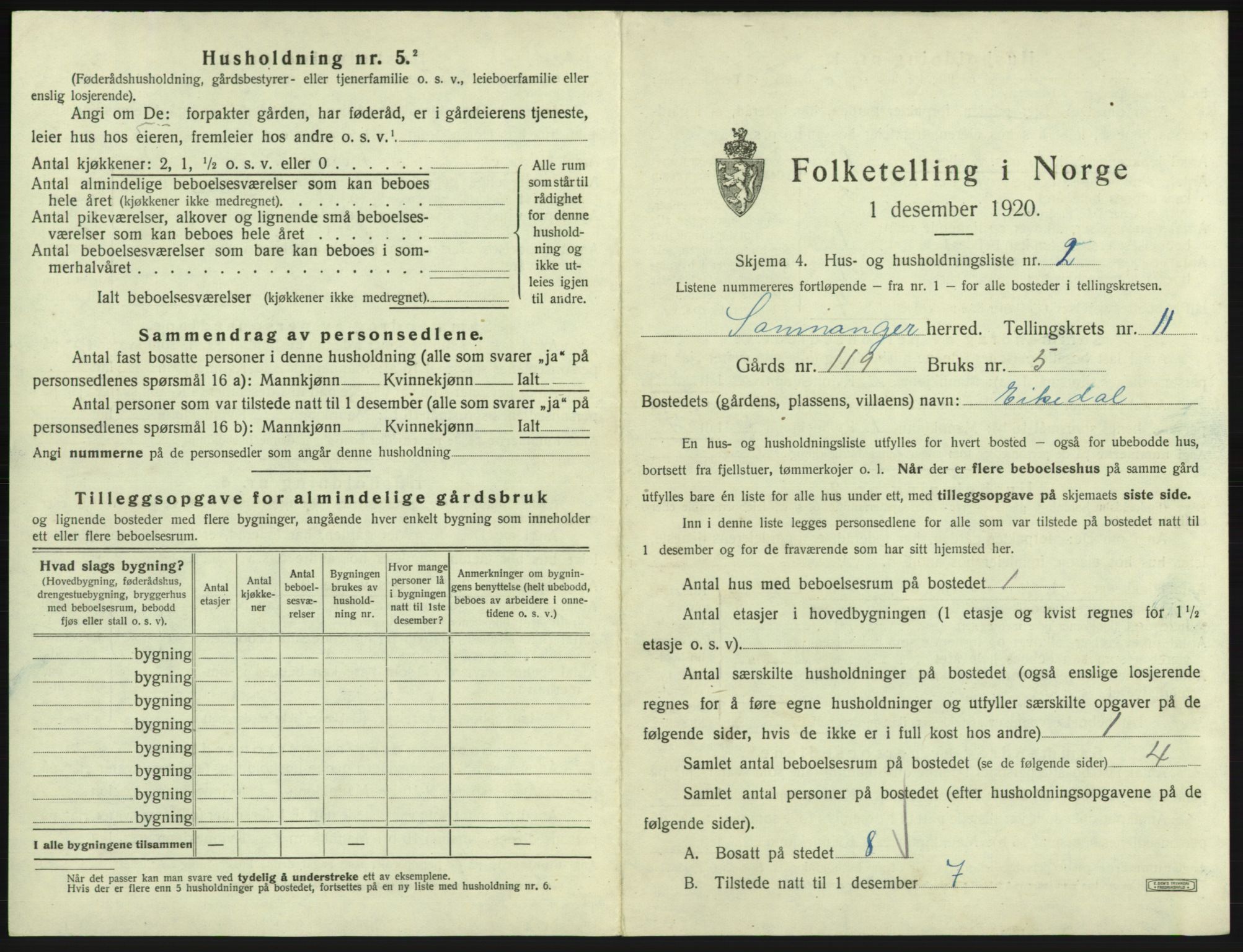 SAB, 1920 census for Samnanger, 1920, p. 564