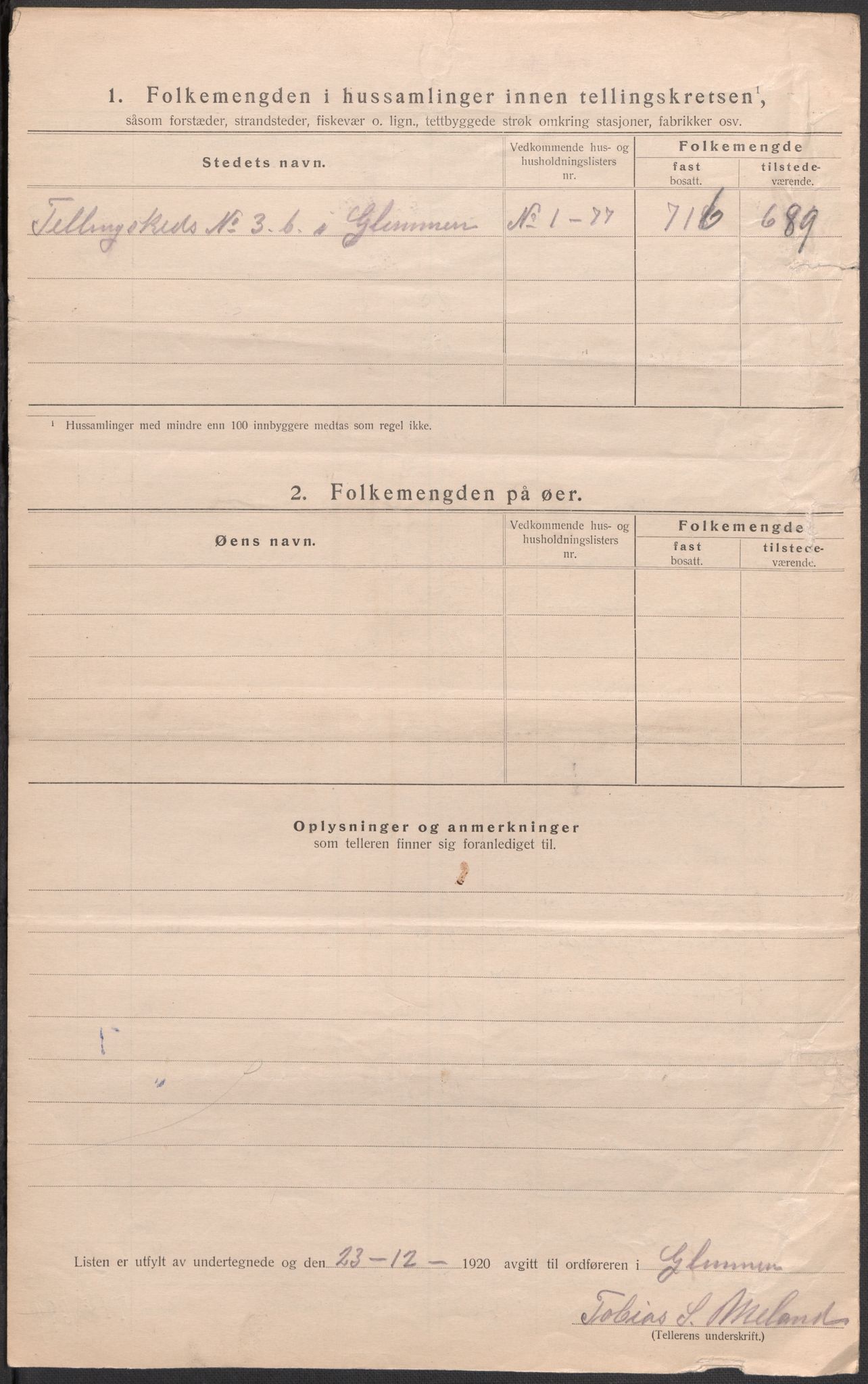 SAO, 1920 census for Glemmen, 1920, p. 22