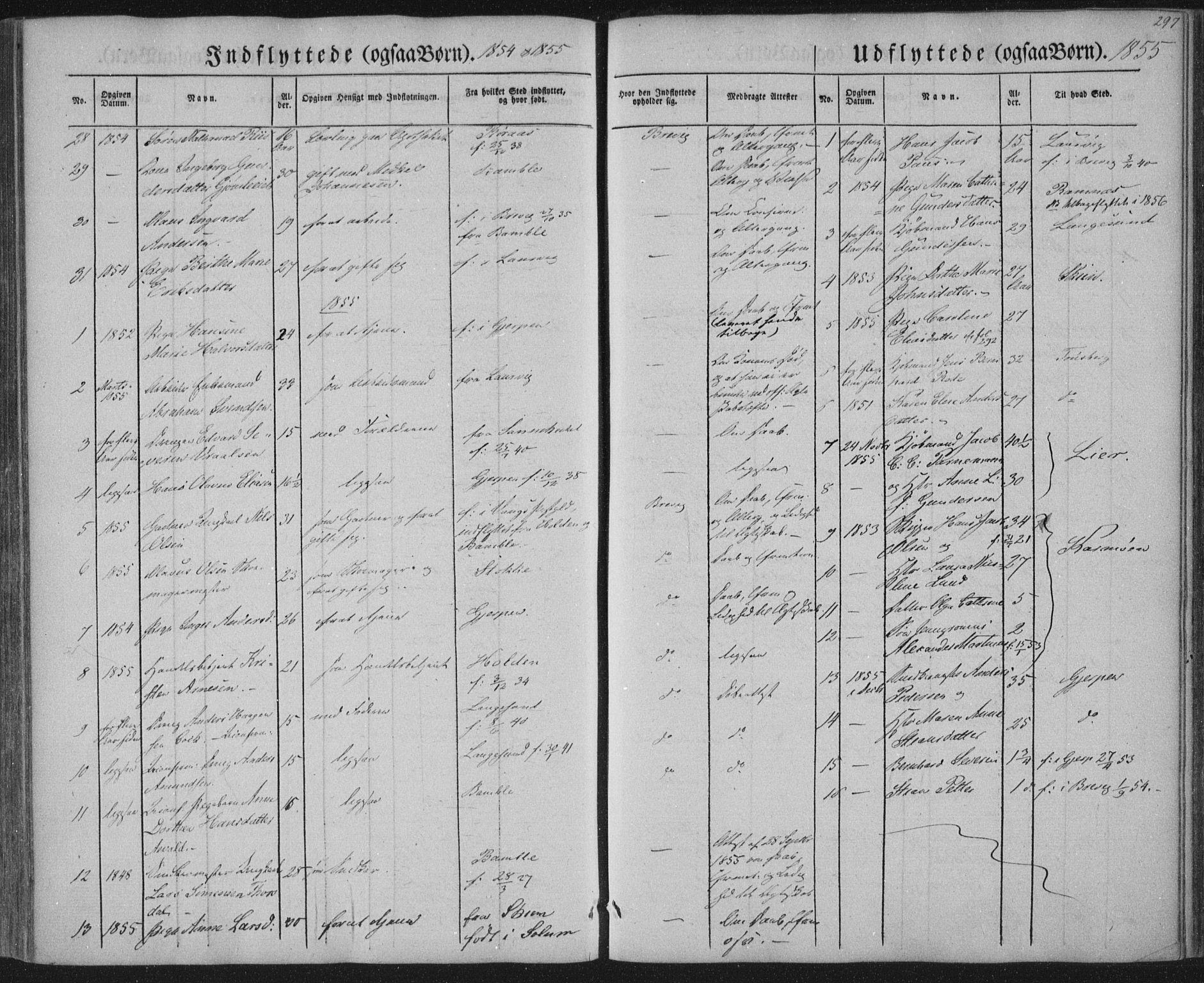 Brevik kirkebøker, AV/SAKO-A-255/F/Fa/L0005: Parish register (official) no. 5, 1847-1865, p. 297