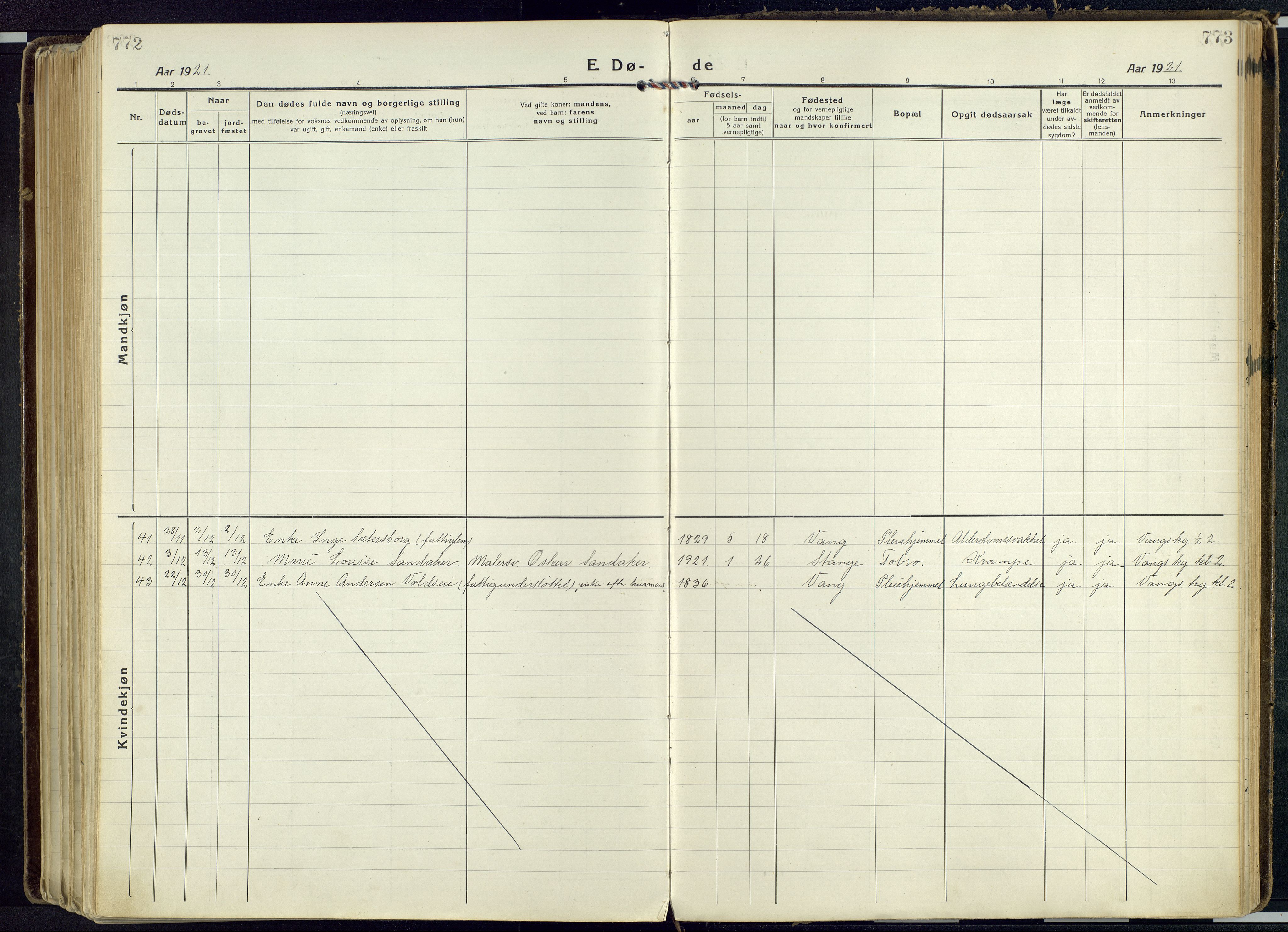 Vang prestekontor, Hedmark, AV/SAH-PREST-008/H/Ha/Haa/L0022: Parish register (official) no. 22, 1918-1944, p. 772-773