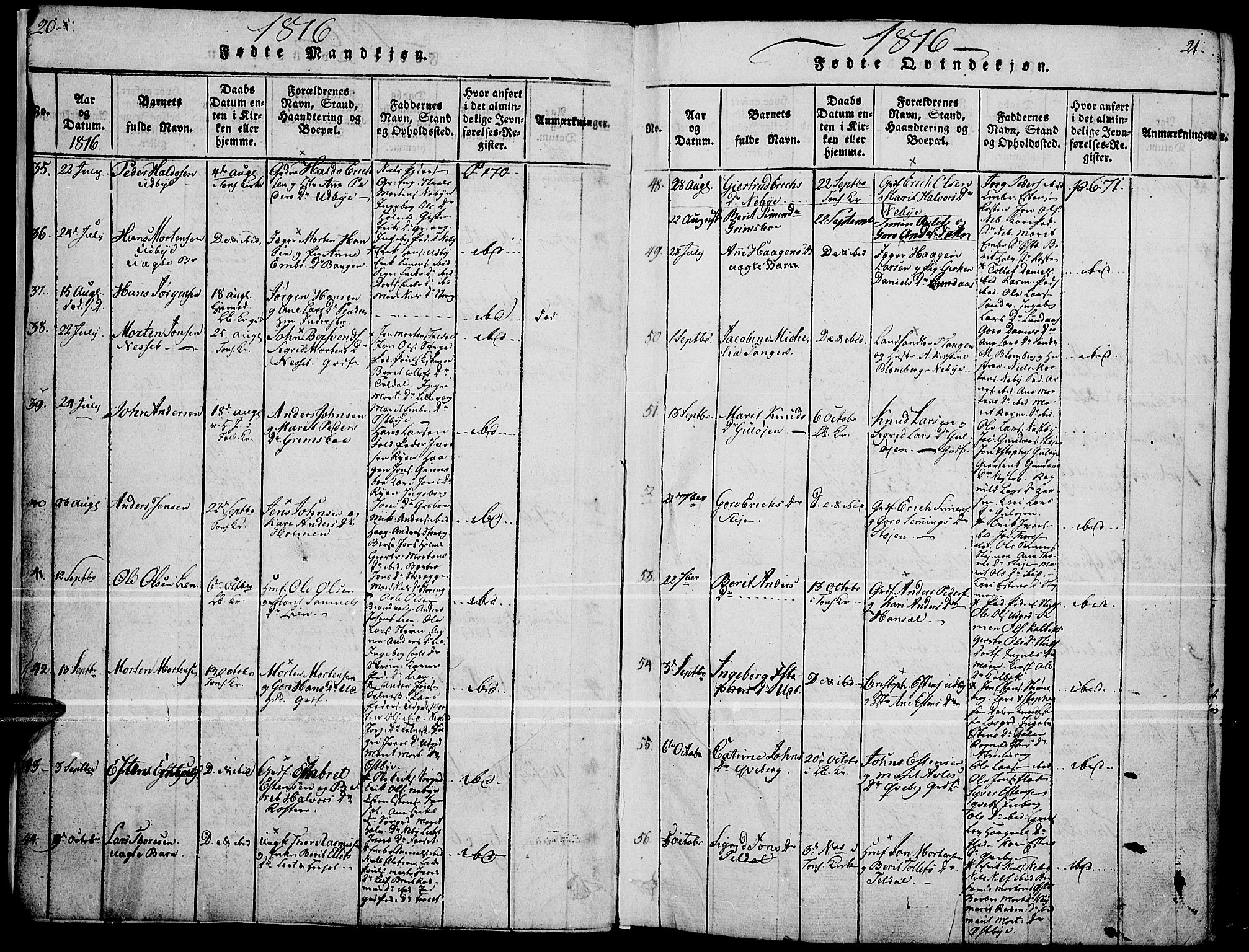 Tynset prestekontor, AV/SAH-PREST-058/H/Ha/Haa/L0018: Parish register (official) no. 18, 1815-1829, p. 20-21