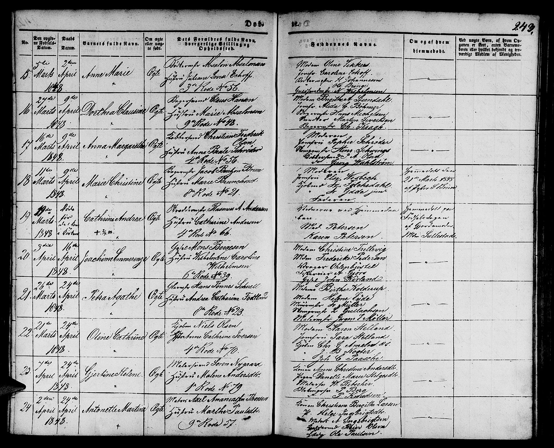 Nykirken Sokneprestembete, SAB/A-77101/H/Hab: Parish register (copy) no. B 1, 1842-1858, p. 243