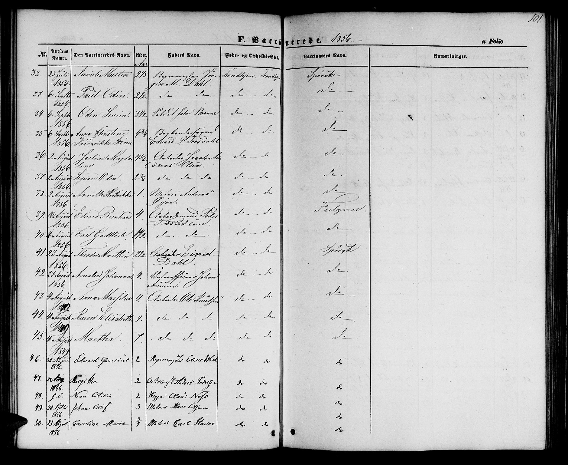 Ministerialprotokoller, klokkerbøker og fødselsregistre - Sør-Trøndelag, SAT/A-1456/602/L0113: Parish register (official) no. 602A11, 1849-1861, p. 101