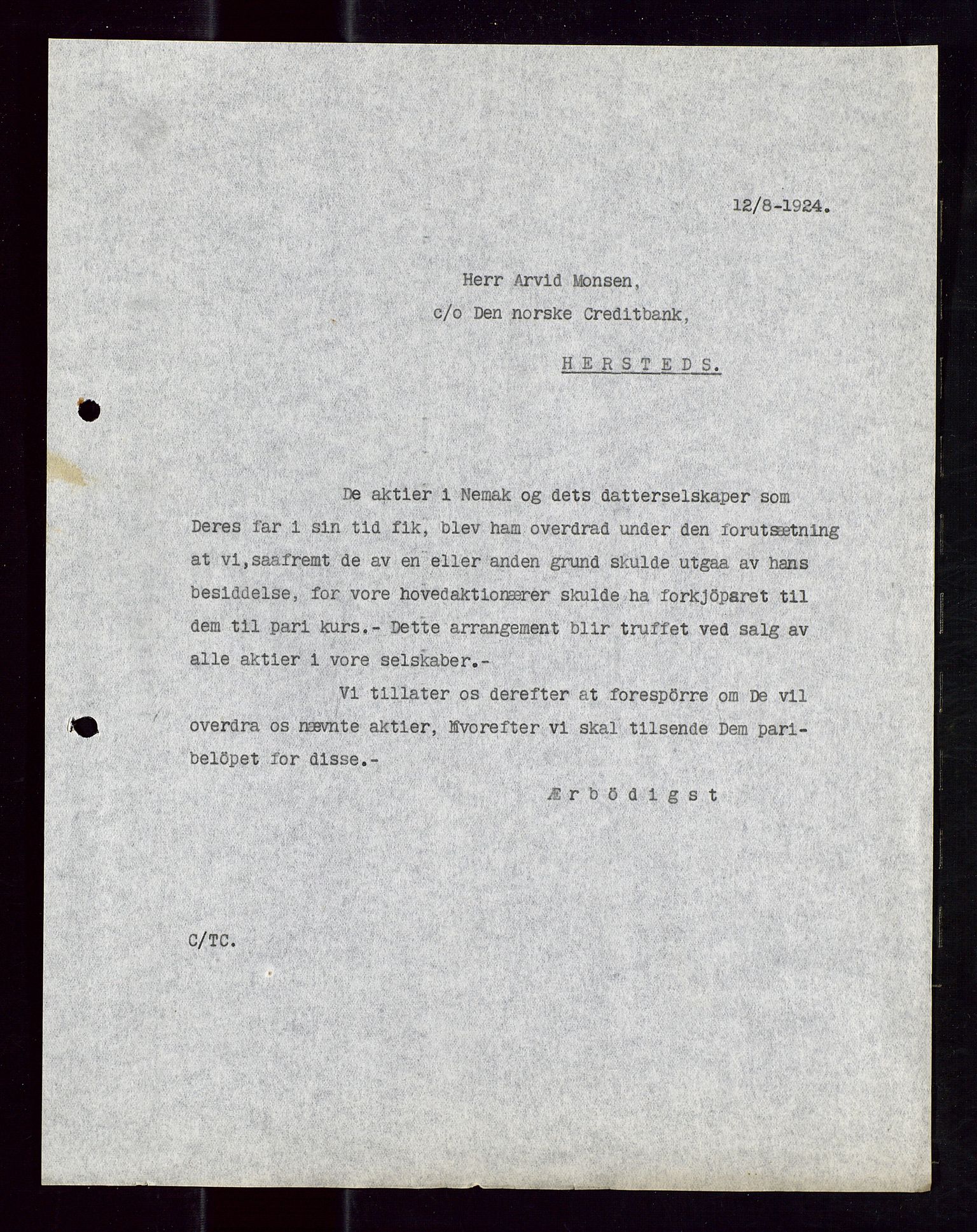 Pa 1521 - A/S Norske Shell, AV/SAST-A-101915/E/Ea/Eaa/L0012: Sjefskorrespondanse, 1924, p. 730