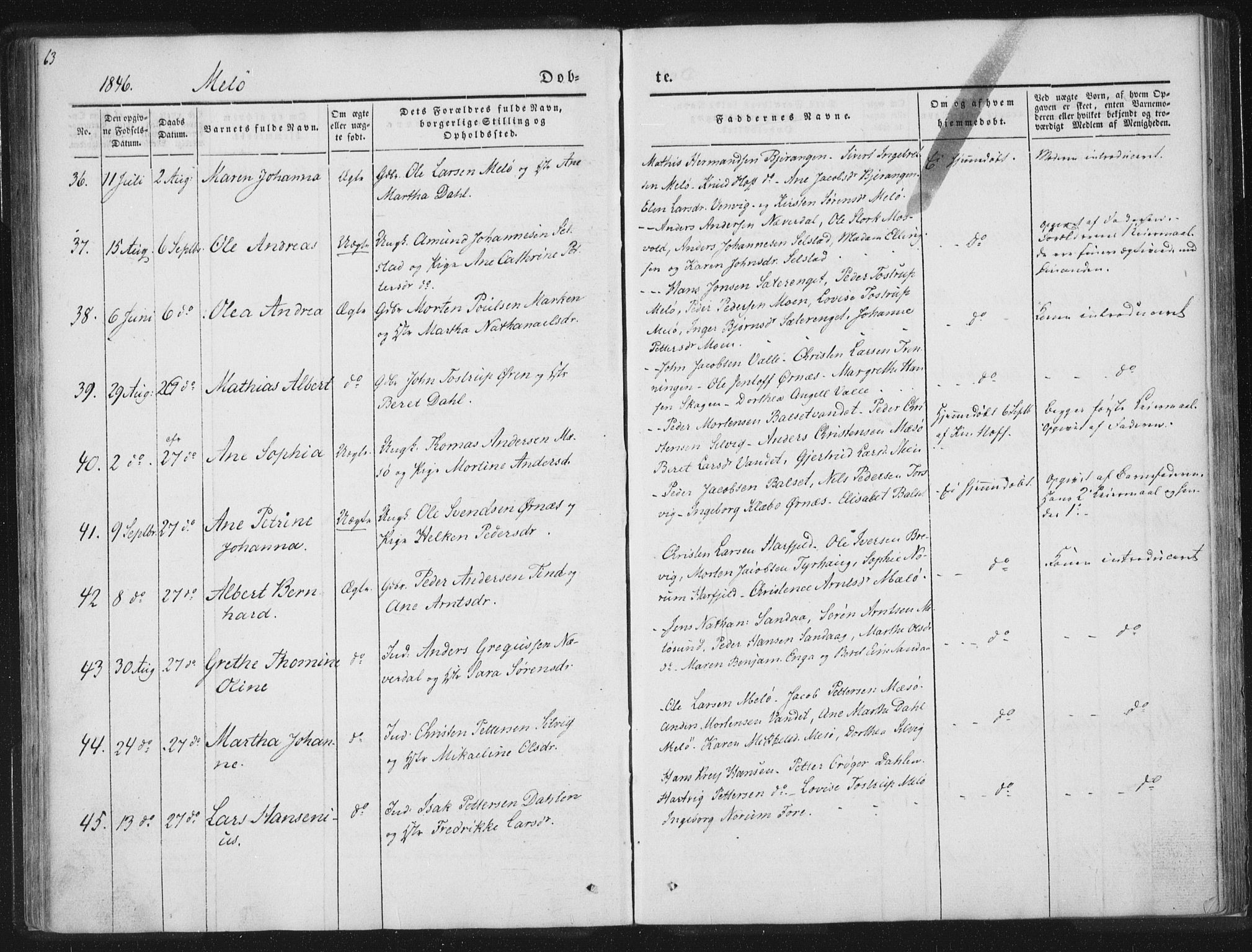 Ministerialprotokoller, klokkerbøker og fødselsregistre - Nordland, AV/SAT-A-1459/841/L0602: Parish register (official) no. 841A08 /2, 1845-1859, p. 63