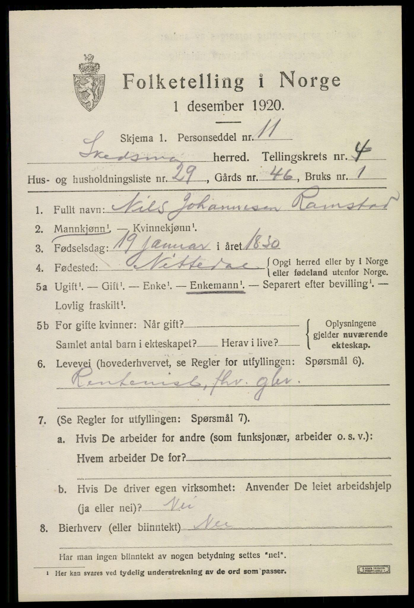 SAO, 1920 census for Skedsmo, 1920, p. 4613
