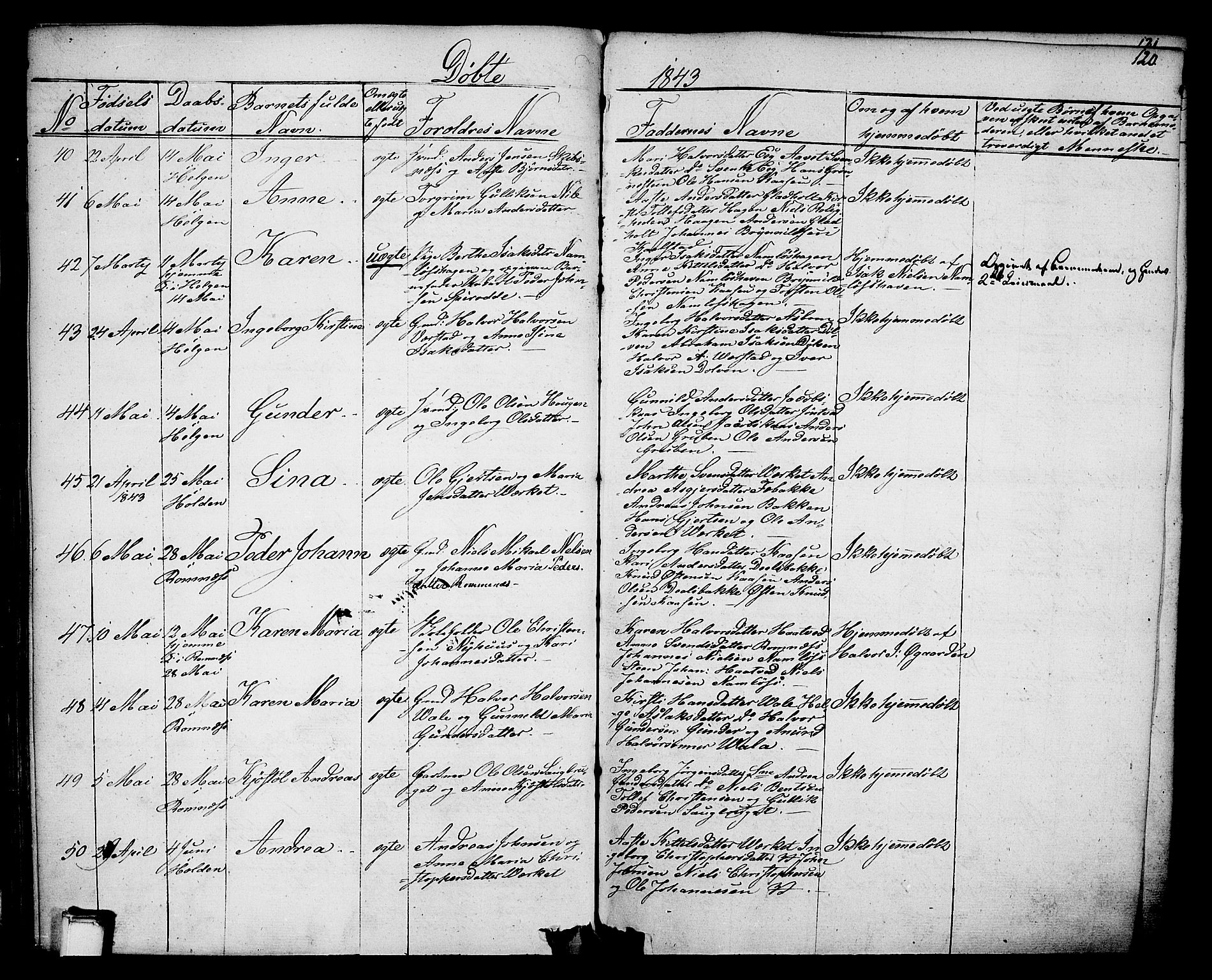 Holla kirkebøker, AV/SAKO-A-272/F/Fa/L0004: Parish register (official) no. 4, 1830-1848, p. 120