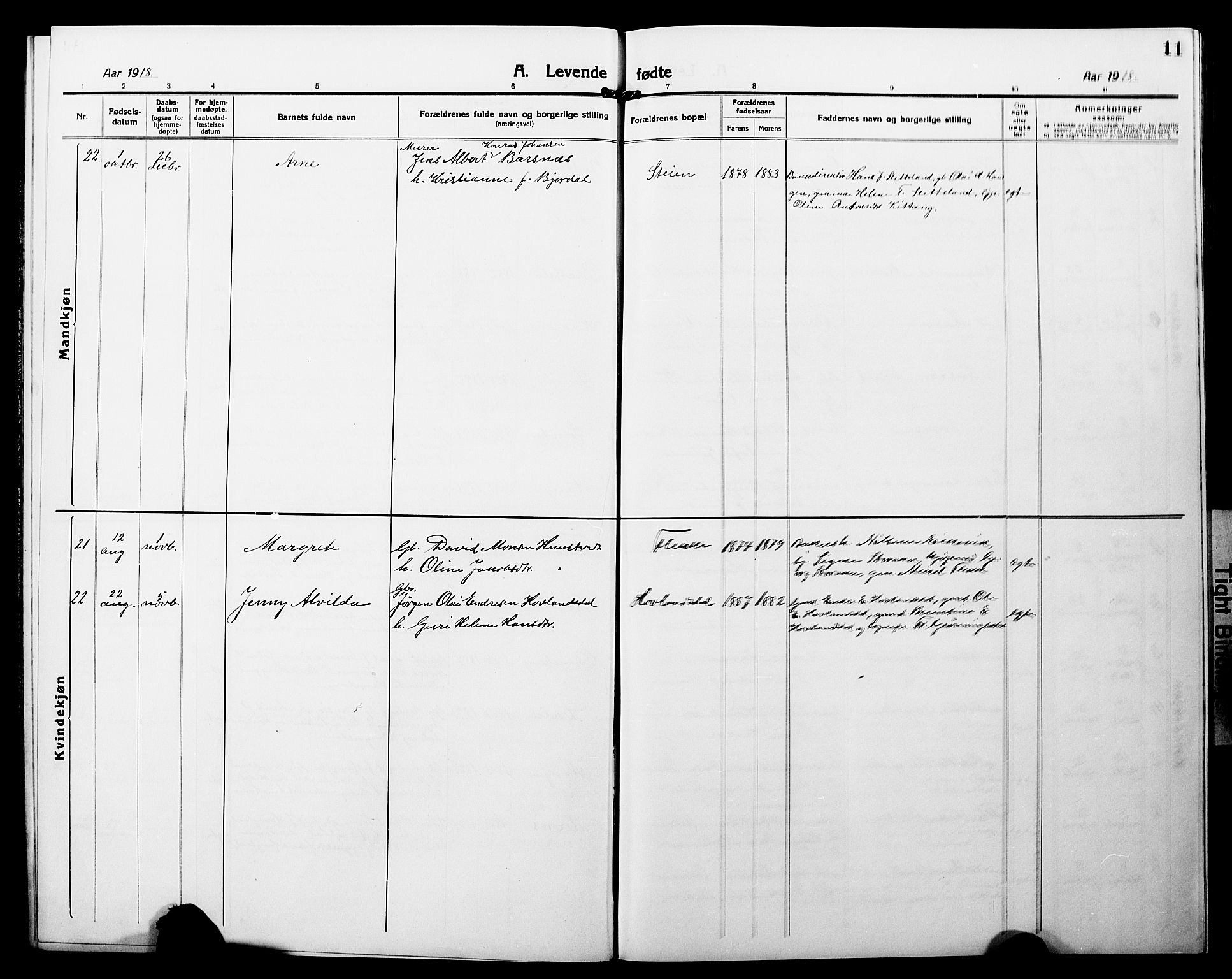 Fjaler sokneprestembete, AV/SAB-A-79801/H/Hab/Habc/L0004: Parish register (copy) no. C 4, 1914-1927, p. 11