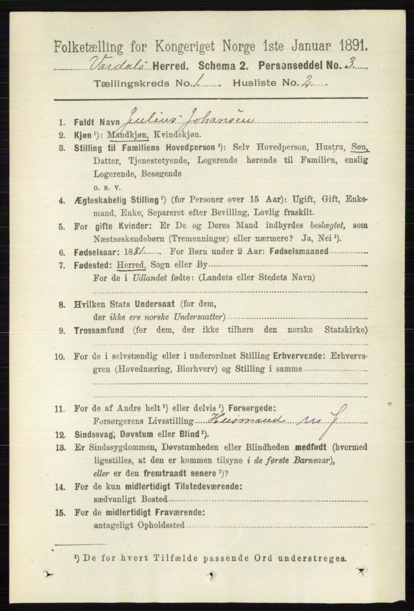 RA, 1891 census for 0527 Vardal, 1891, p. 95