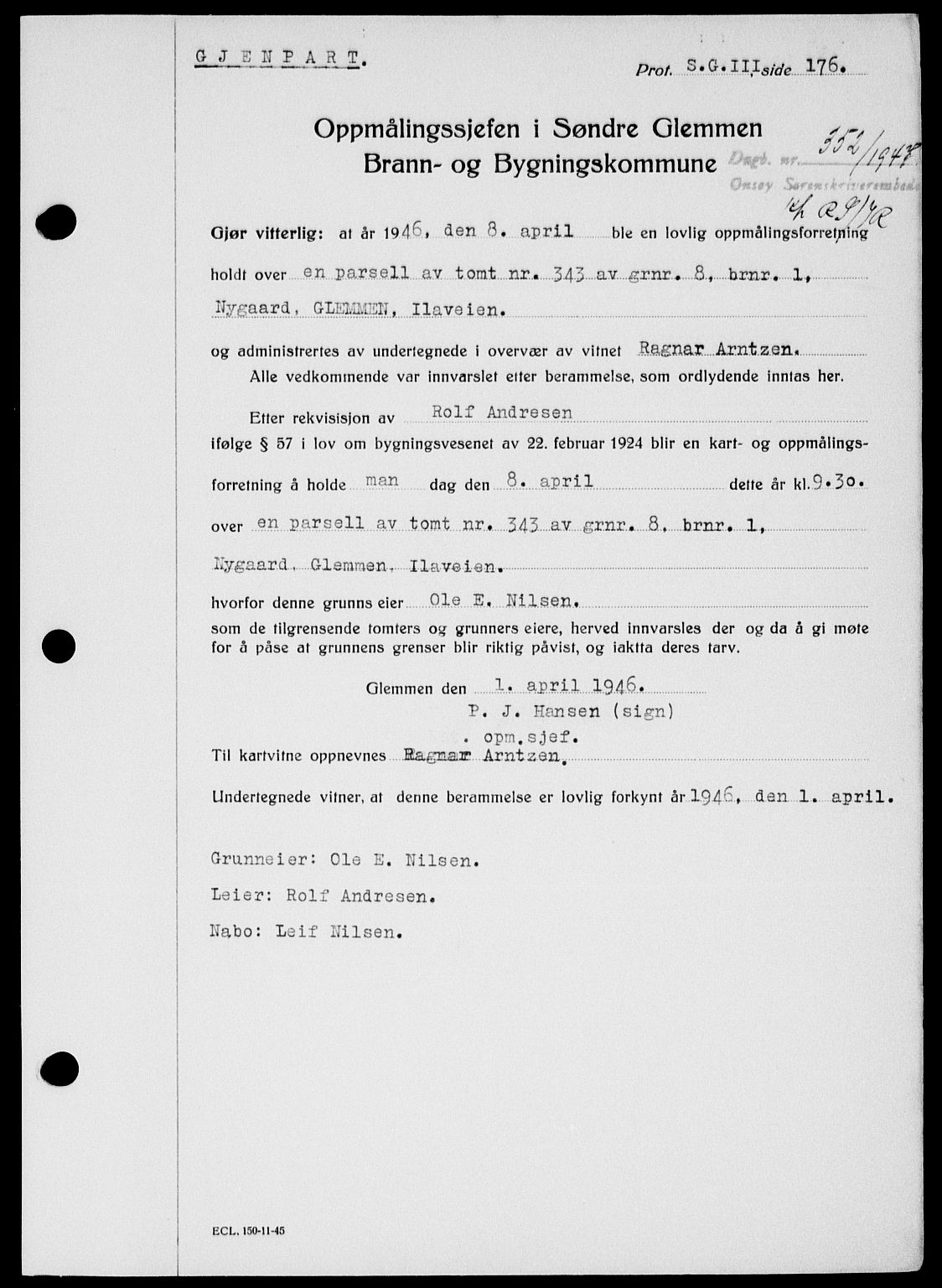 Onsøy sorenskriveri, SAO/A-10474/G/Ga/Gab/L0018: Mortgage book no. II A-18, 1946-1947, Diary no: : 352/1947
