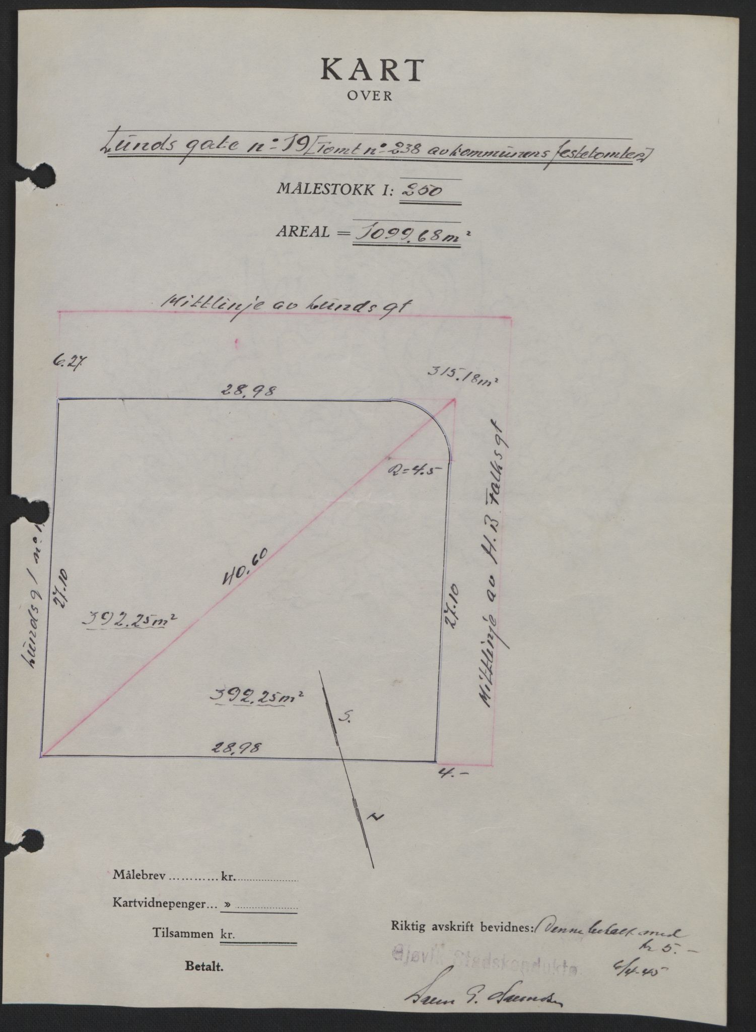 Toten tingrett, SAH/TING-006/H/Hb/Hbc/L0013: Mortgage book no. Hbc-13, 1945-1945, Diary no: : 1640/1945