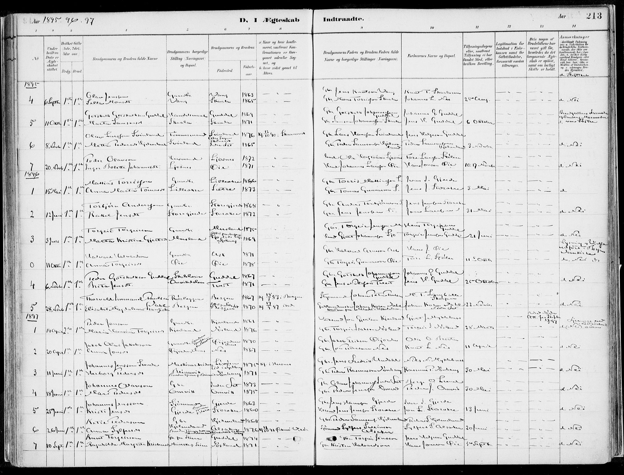 Kvinnherad sokneprestembete, AV/SAB-A-76401/H/Haa: Parish register (official) no. B  1, 1887-1921, p. 213