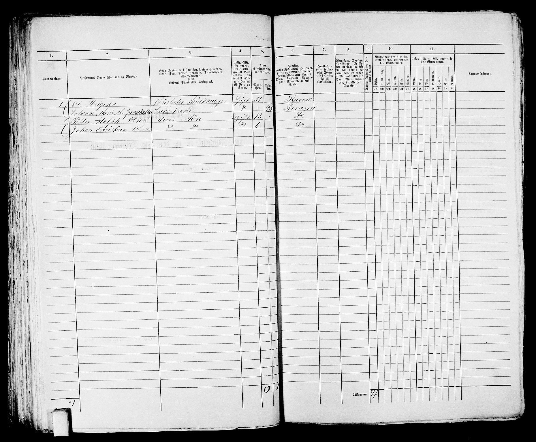 RA, 1865 census for Kragerø/Kragerø, 1865, p. 90