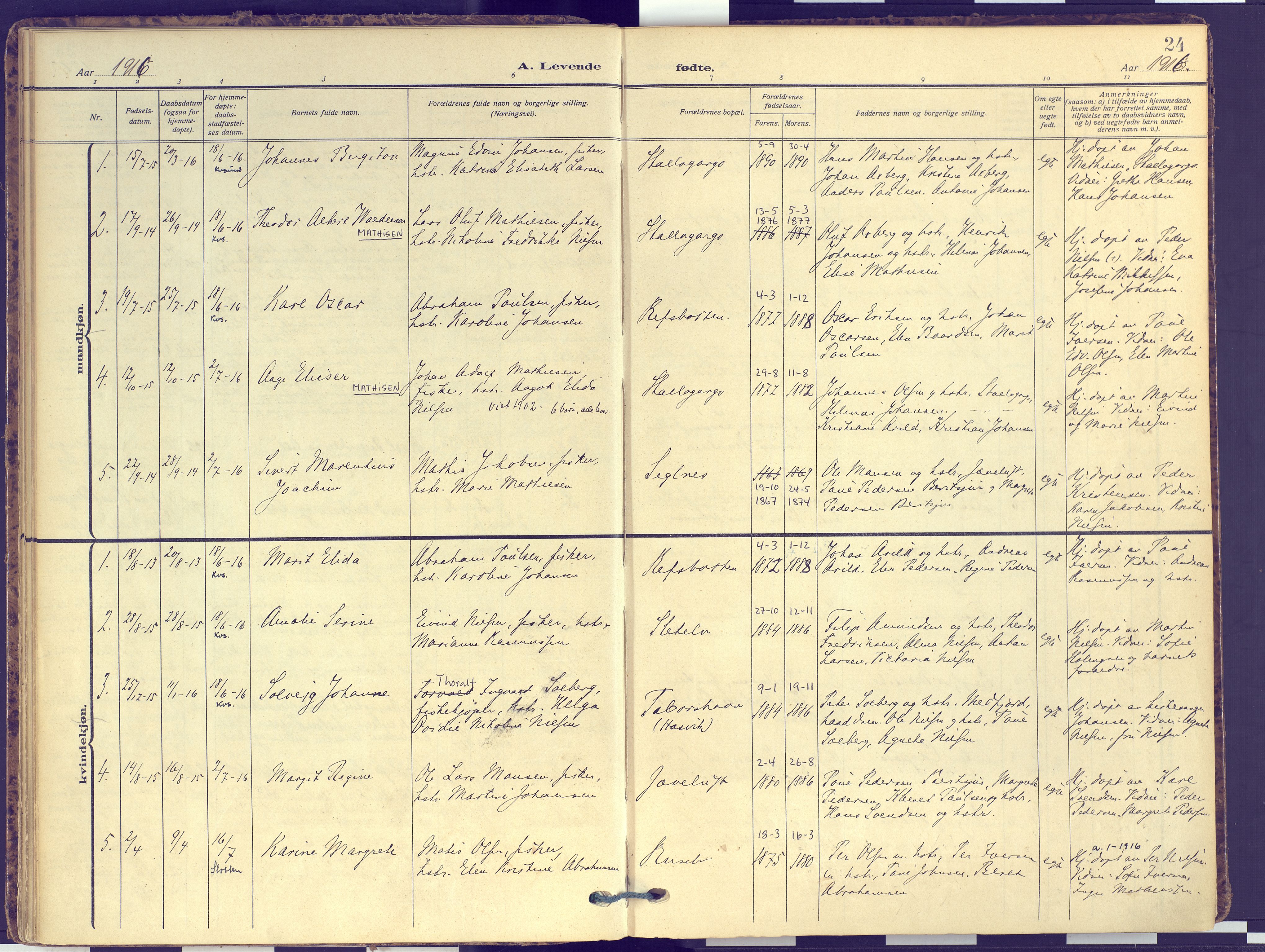 Hammerfest sokneprestkontor, SATØ/S-1347: Parish register (official) no. 16, 1908-1923, p. 24