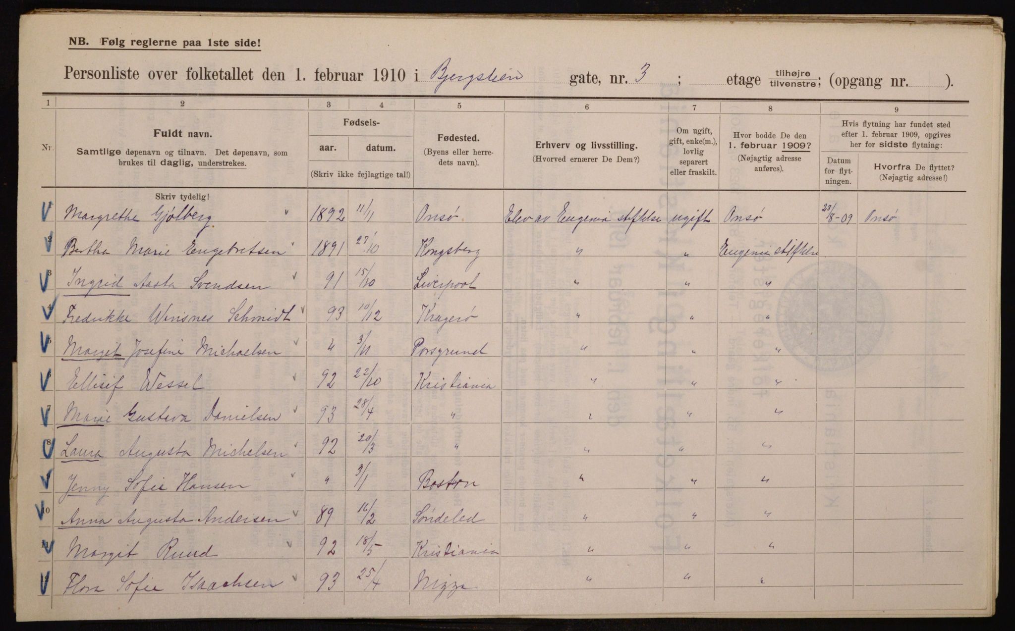 OBA, Municipal Census 1910 for Kristiania, 1910, p. 4187