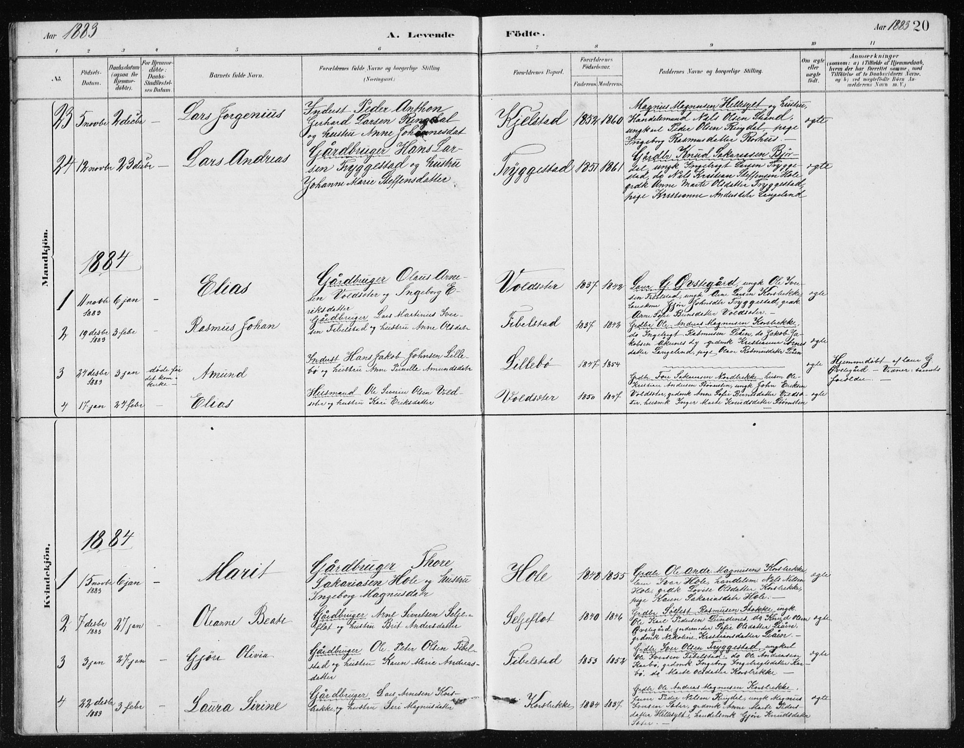 Ministerialprotokoller, klokkerbøker og fødselsregistre - Møre og Romsdal, SAT/A-1454/517/L0230: Parish register (copy) no. 517C03, 1879-1912, p. 20