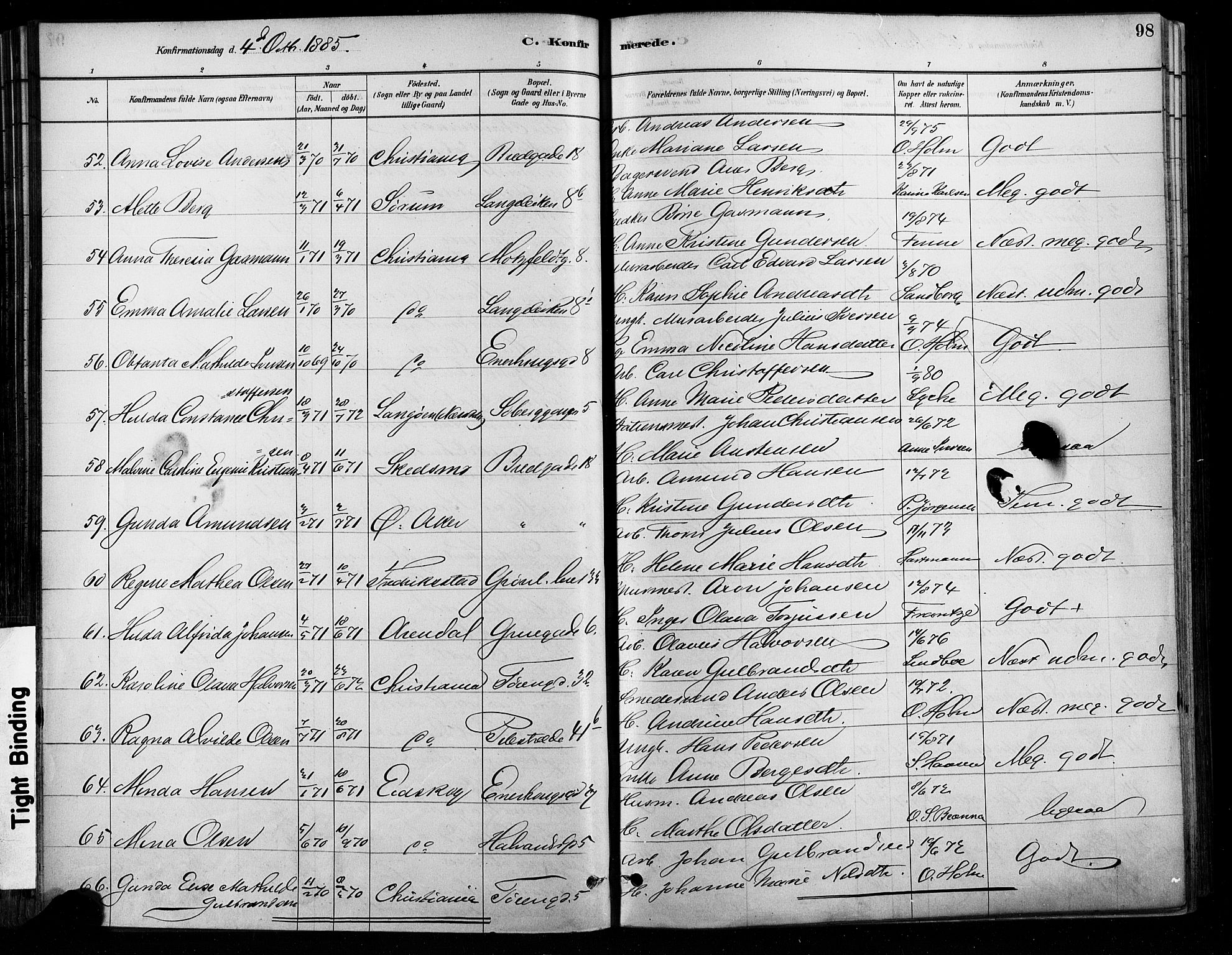 Grønland prestekontor Kirkebøker, SAO/A-10848/F/Fa/L0008: Parish register (official) no. 8, 1881-1893, p. 98