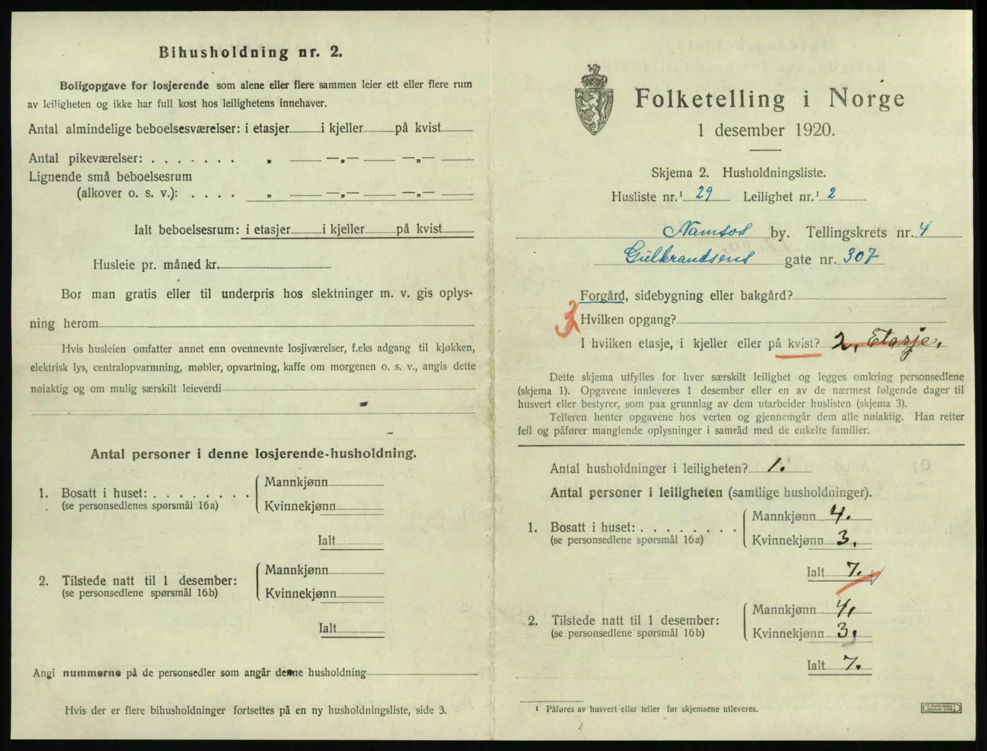 SAT, 1920 census for Namsos, 1920, p. 1509