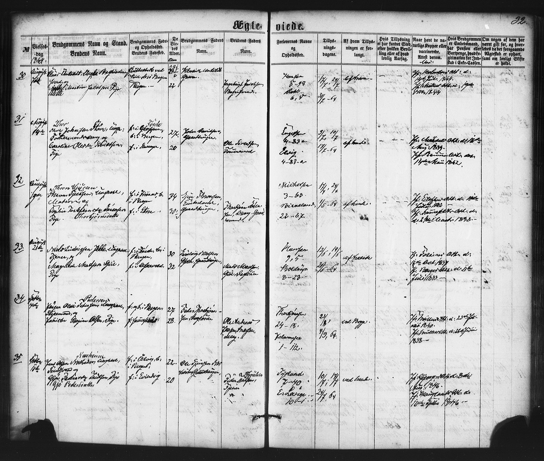 Nykirken Sokneprestembete, SAB/A-77101/H/Haa/L0032: Parish register (official) no. D 2, 1861-1883, p. 32