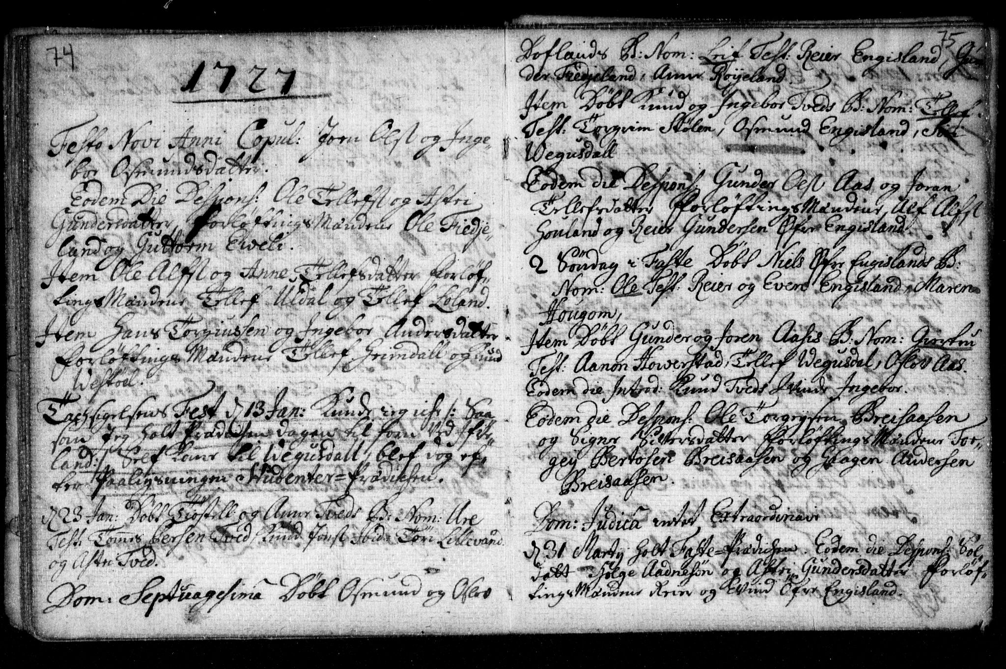 Herefoss sokneprestkontor, AV/SAK-1111-0019/F/Fa/Fab/L0001: Parish register (official) no. A 1, 1704-1779, p. 74-75