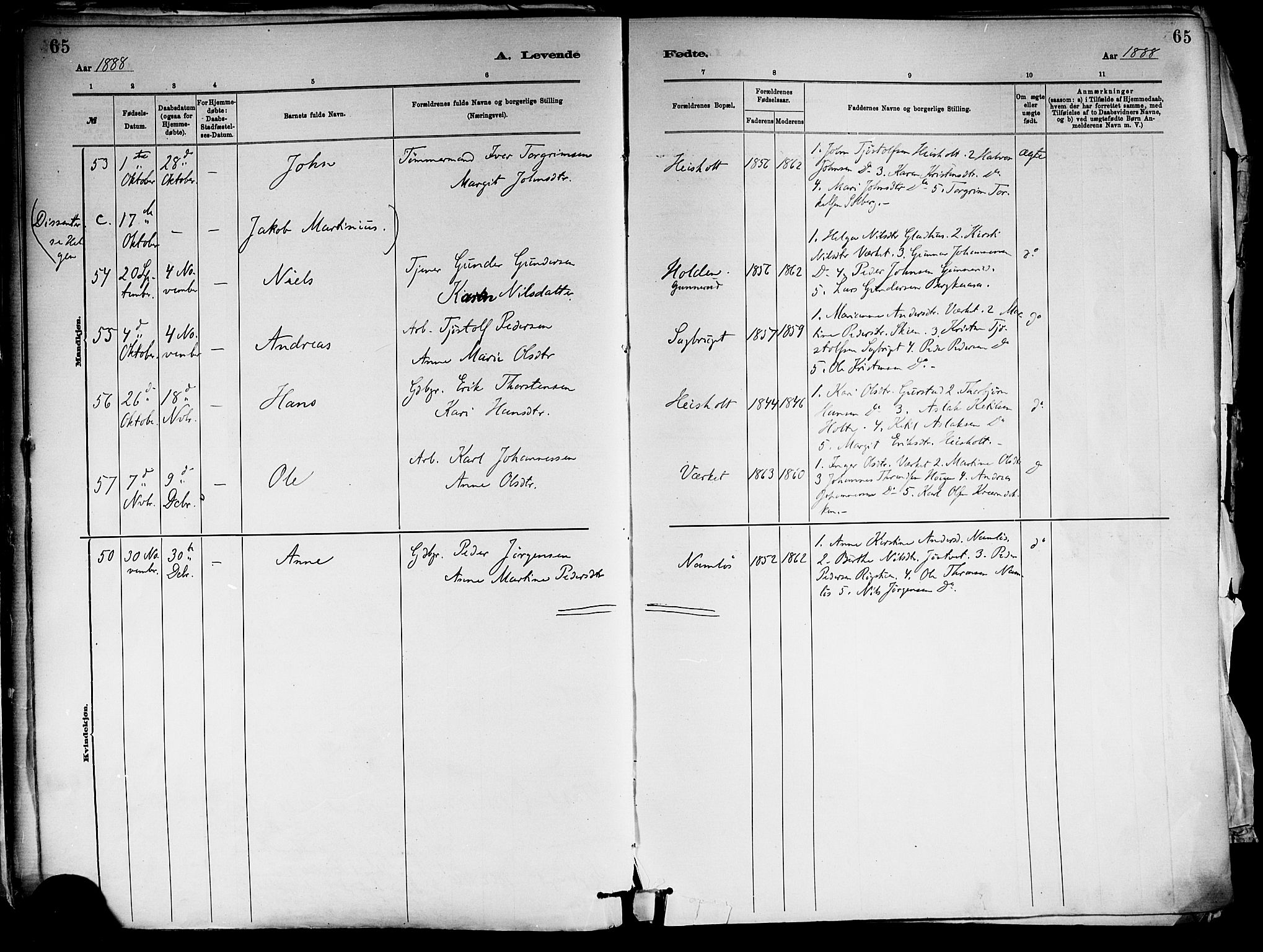 Holla kirkebøker, AV/SAKO-A-272/F/Fa/L0008: Parish register (official) no. 8, 1882-1897, p. 65