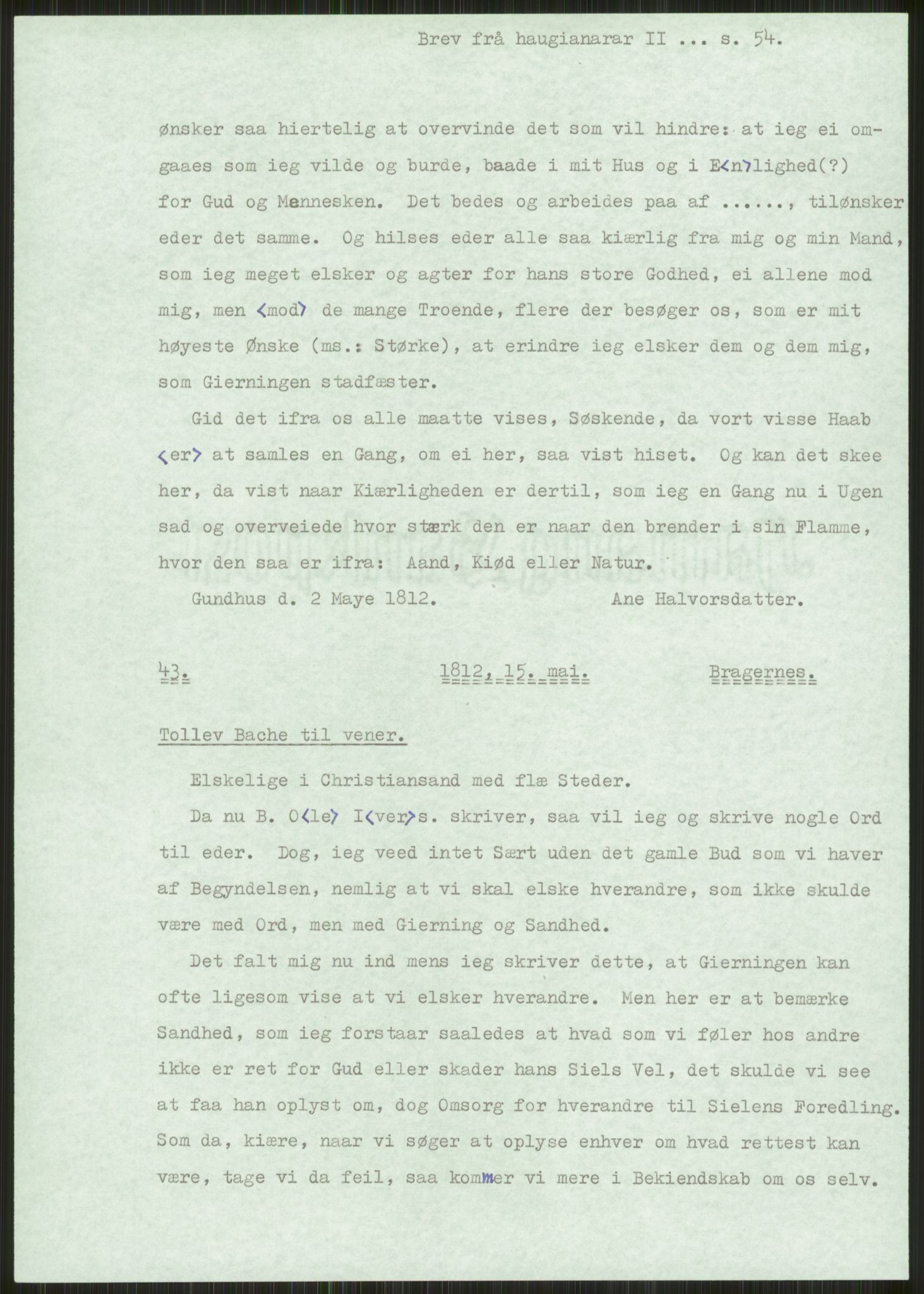 Samlinger til kildeutgivelse, Haugianerbrev, AV/RA-EA-6834/F/L0002: Haugianerbrev II: 1805-1821, 1805-1821, p. 54