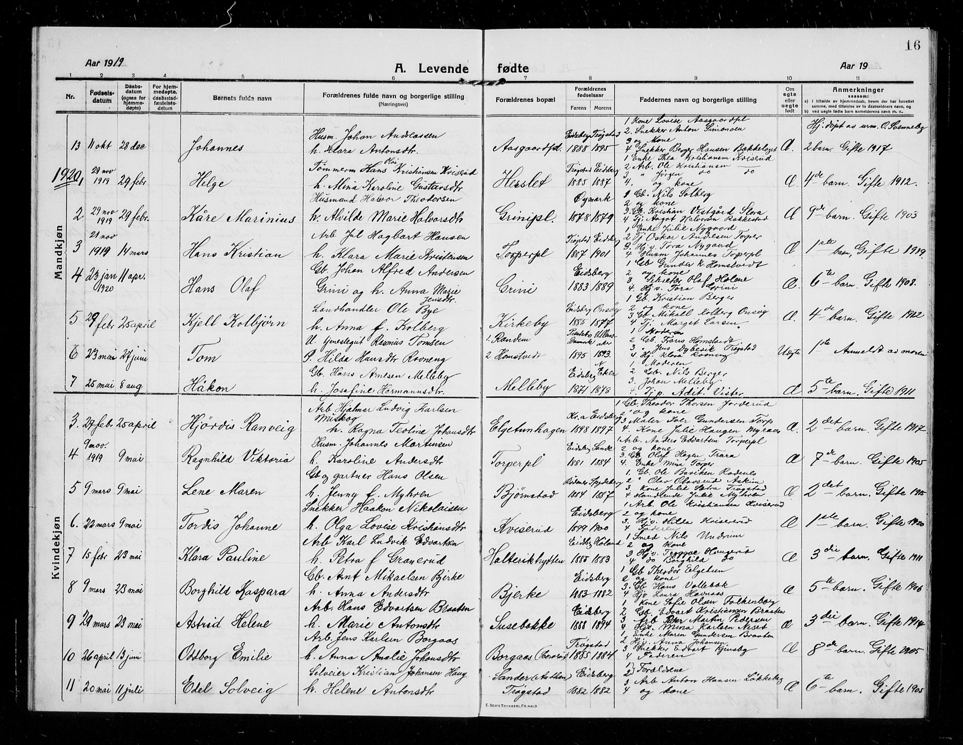 Eidsberg prestekontor Kirkebøker, AV/SAO-A-10905/G/Gb/L0002: Parish register (copy) no. II 2, 1915-1927, p. 16