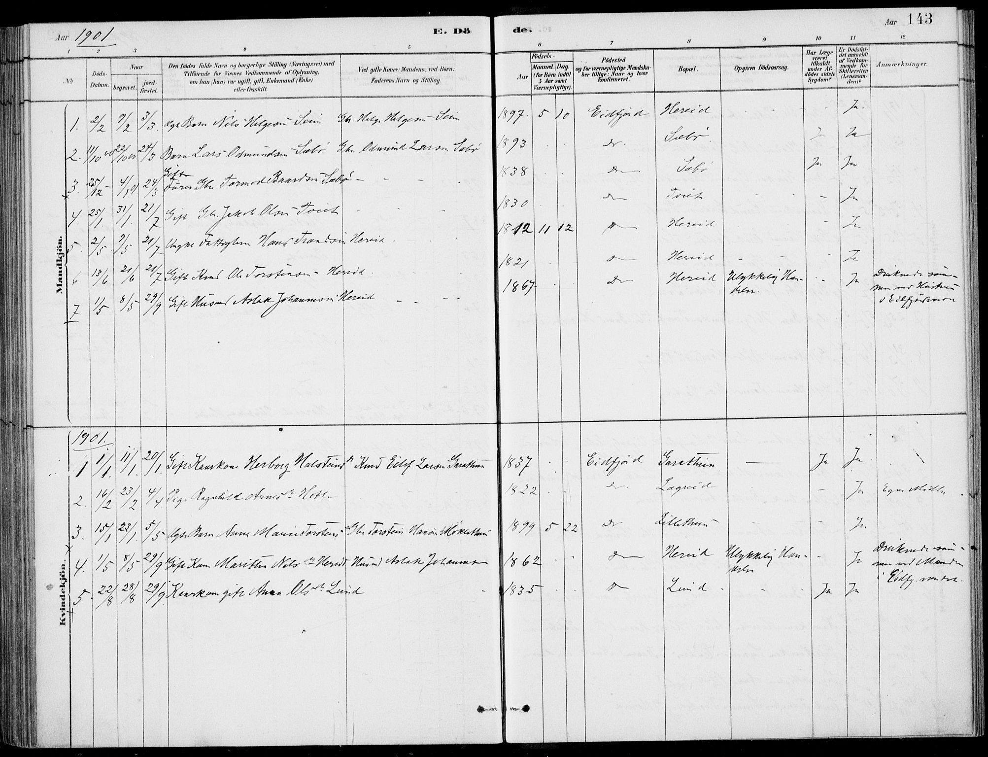 Ulvik sokneprestembete, SAB/A-78801/H/Haa: Parish register (official) no. D  1, 1878-1903, p. 143