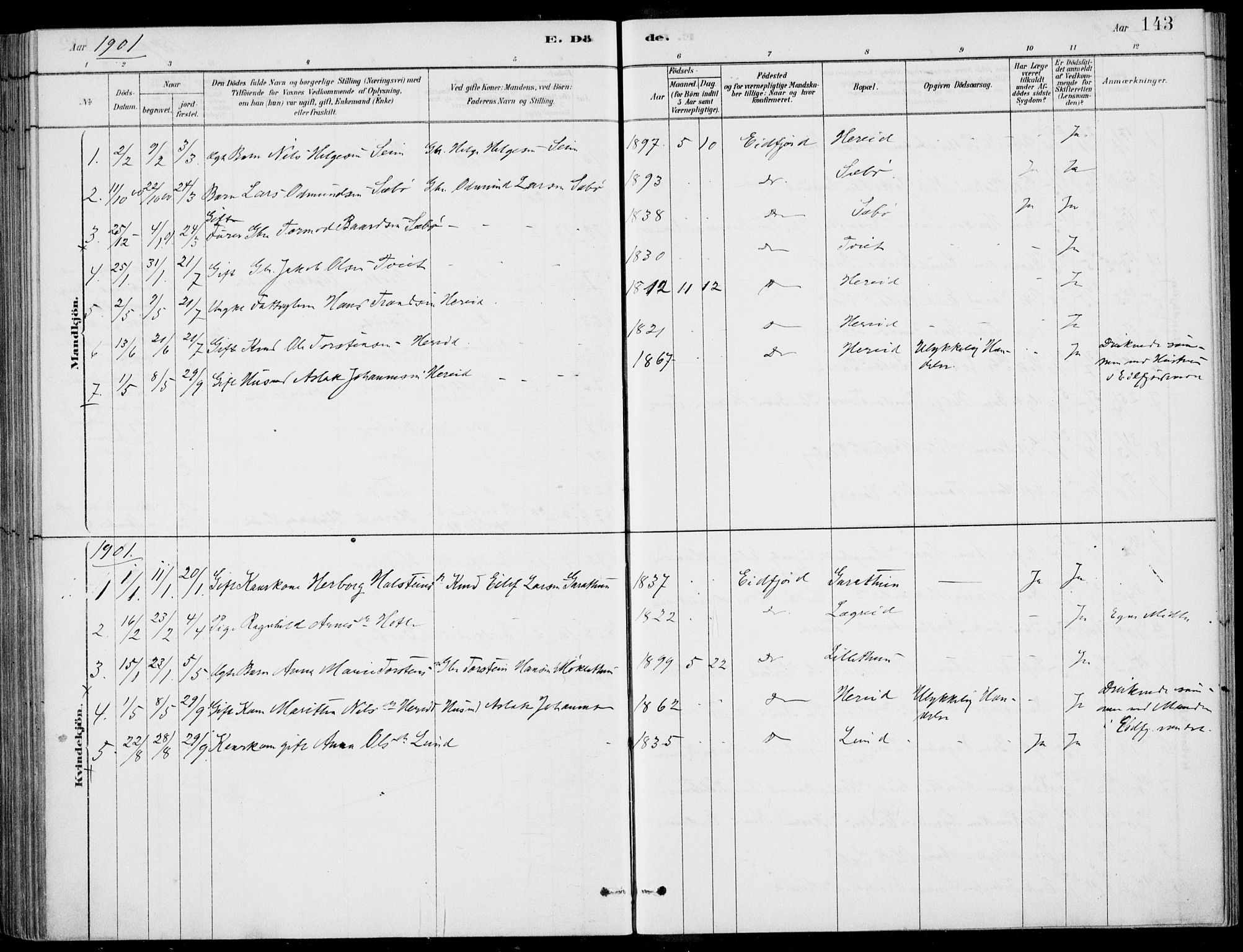 Ulvik sokneprestembete, AV/SAB-A-78801/H/Haa: Parish register (official) no. D  1, 1878-1903, p. 143